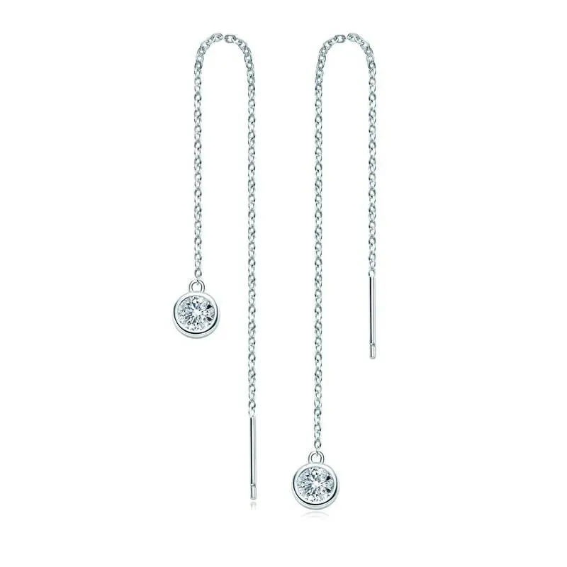 Moissanite Bezel-Set Pull Through Drop Earrings made by Mint & Lilly