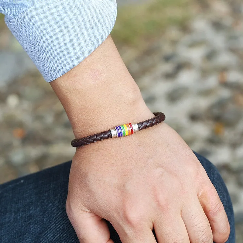 Braided Leather Rainbow Bracelet made by Mint & Lilly