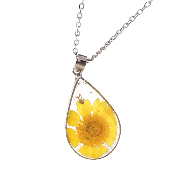 Pressed Birth Flower Droplet Necklace made by Mint & Lilly