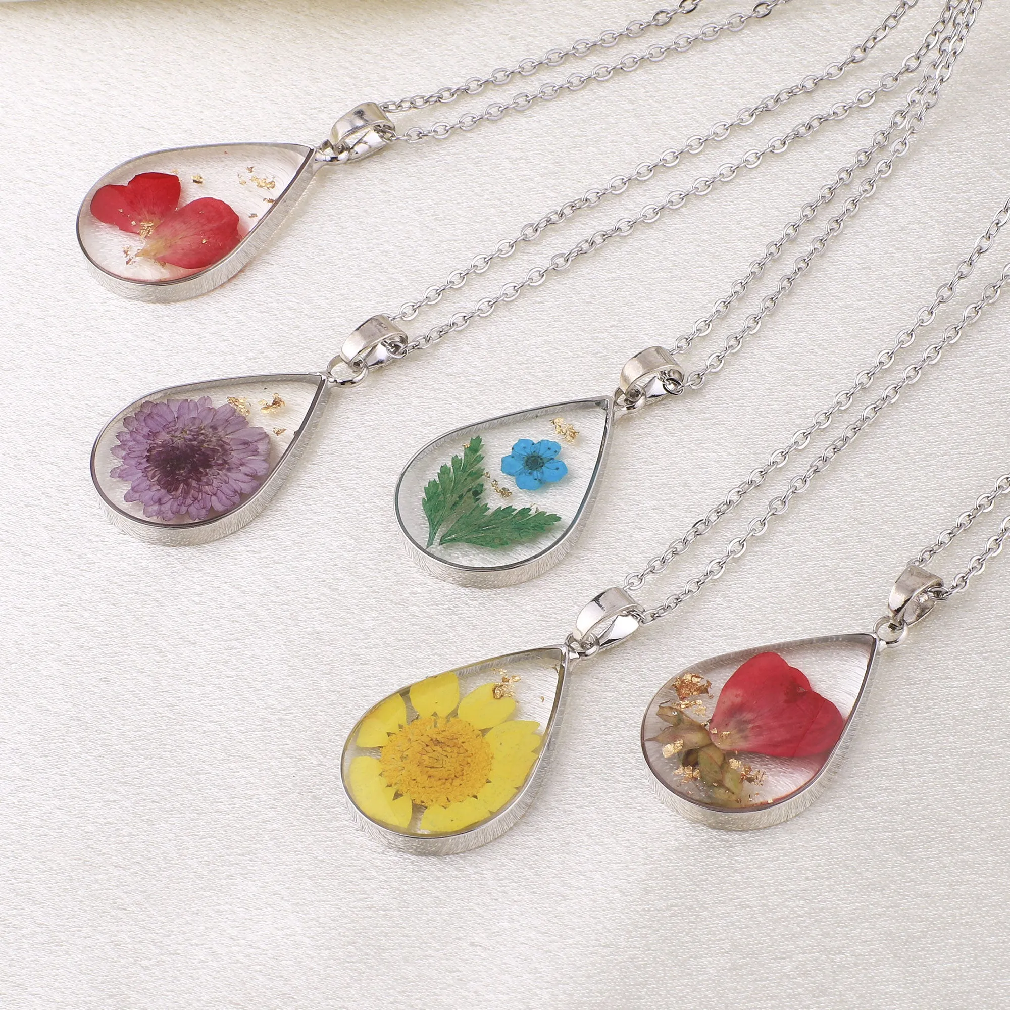 Pressed Birth Flower Droplet Necklace sold by Mint & Lilly product image thumbnail 5