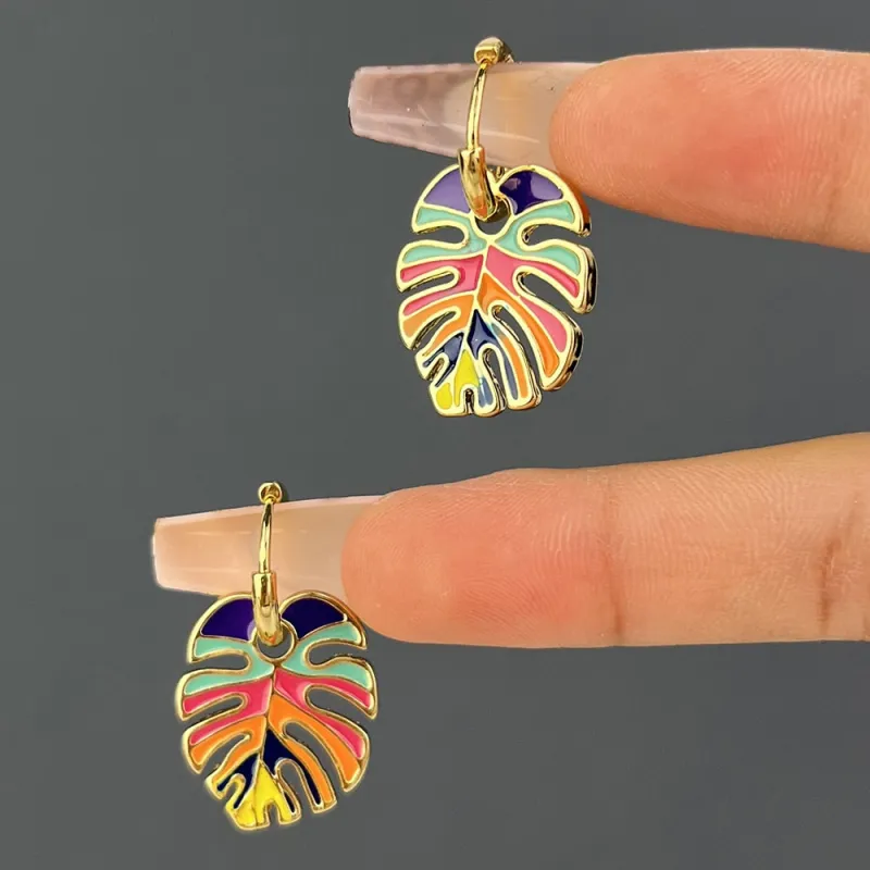 Rainbow Monstera Leaf Earrings made by Mint & Lilly