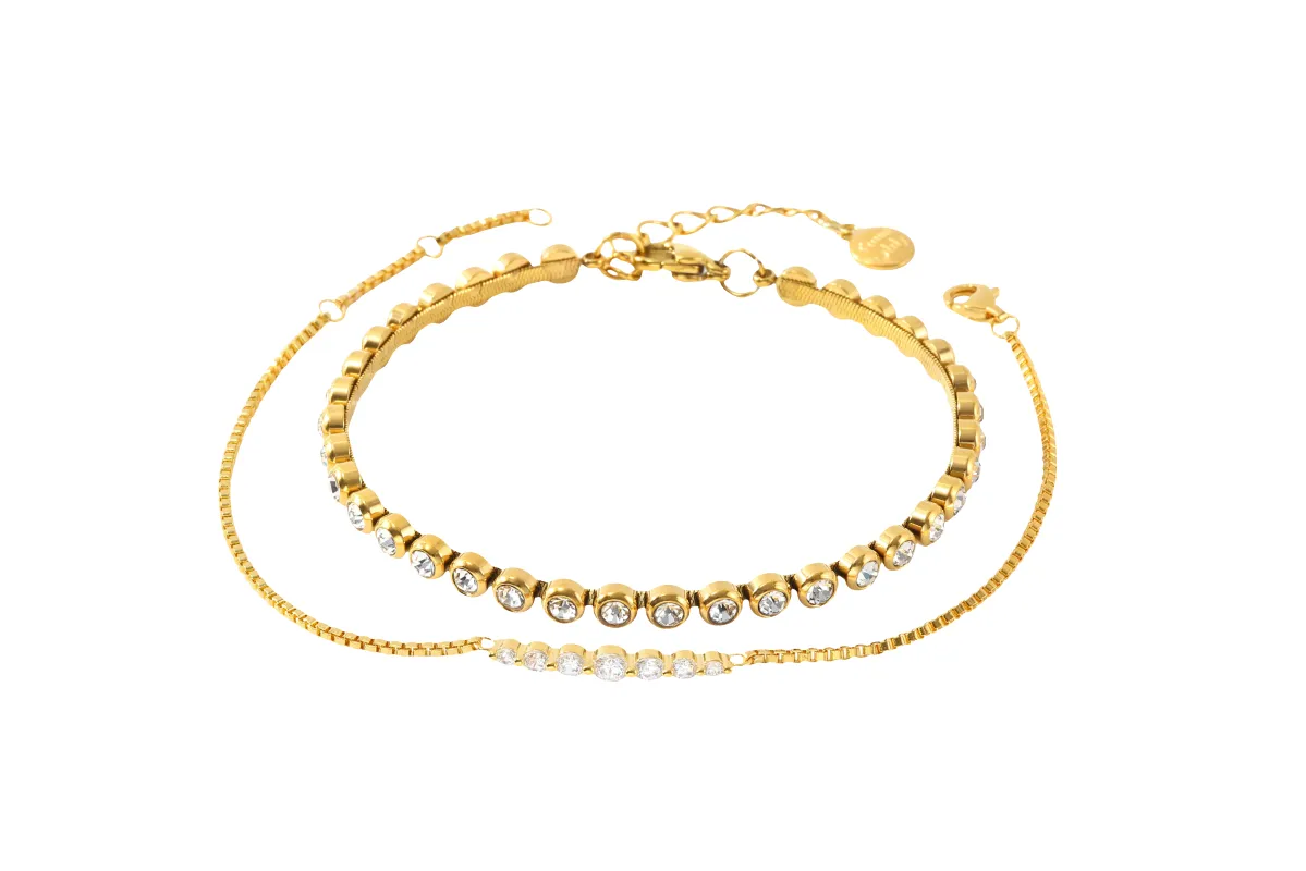 Bezel Tennis & Classic Arc Bracelet Stack made by Mint & Lilly