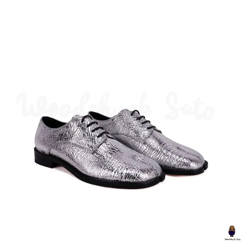 WoodchuckSato Cracked Silver Sheep Leather Tabi Derby Shoes sold by WoodChuckSato