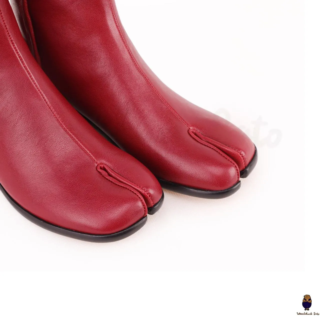 WoodchuckSato Crimson Red Cow Leather Tabi Ankle Boots with 3 cm Heel sold by WoodChuckSato product image thumbnail 4