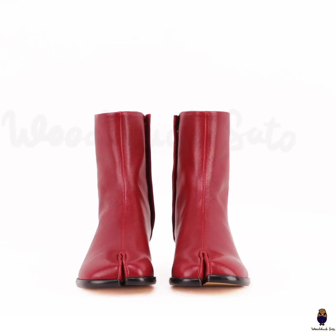 WoodchuckSato Crimson Red Cow Leather Tabi Ankle Boots with 3 cm Heel sold by WoodChuckSato product image thumbnail 2