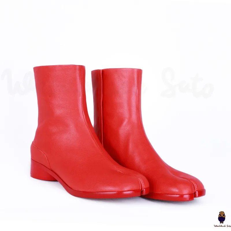 WoodchuckSato Red Cow Leather Tabi Ankle Boots with 3 cm Heel sold by WoodChuckSato