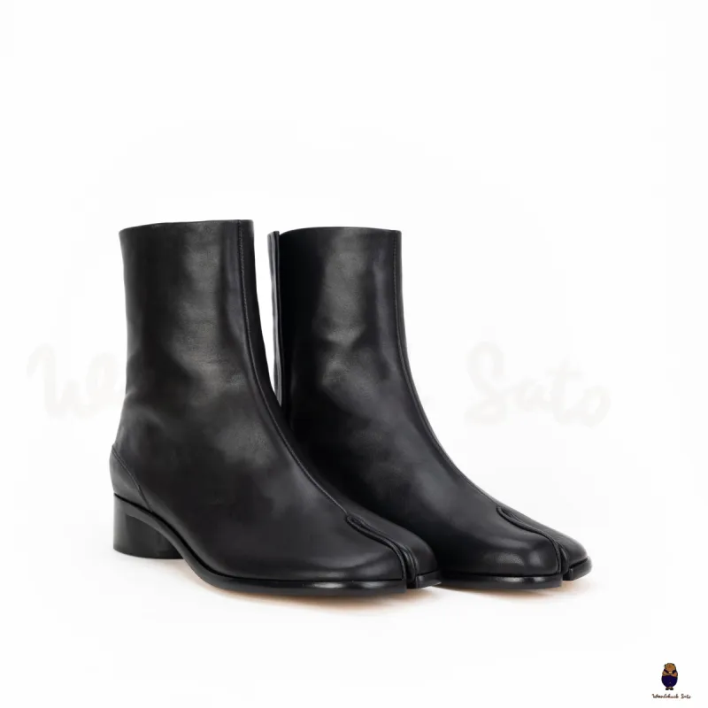 WoodchuckSato Black Cow Leather Tabi Ankle Boots with 3 cm Heel sold by WoodChuckSato