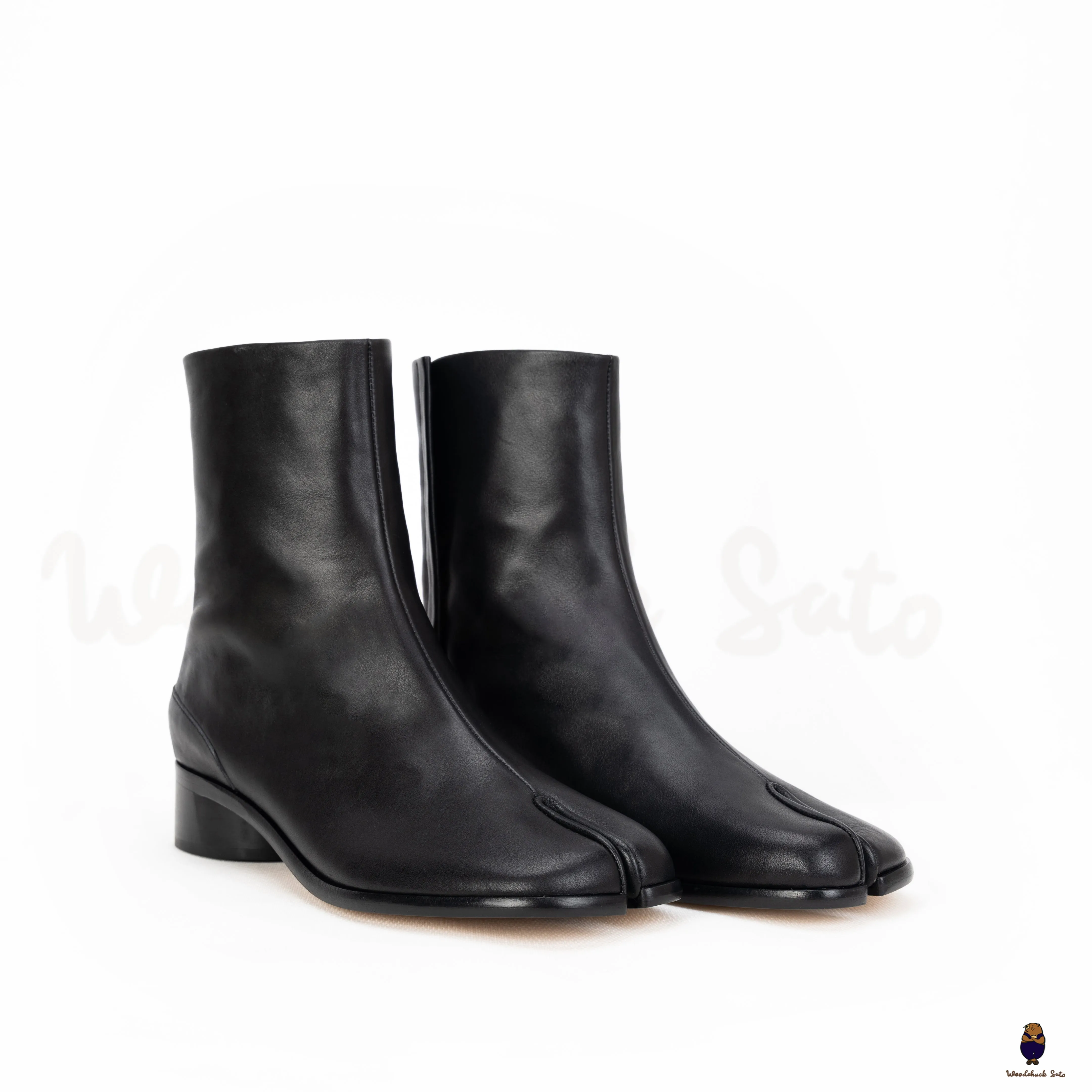 WoodchuckSato Black Cow Leather Tabi Ankle Boots with 3 cm Heel sold by WoodChuckSato
