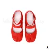 WoodChuckSato Women's Men's Bright Red Tabi Split-Toe Sheep Leather Mary Jane Shoes with Buckle Strap Sizes EU 35-44 sold by WoodChuckSato