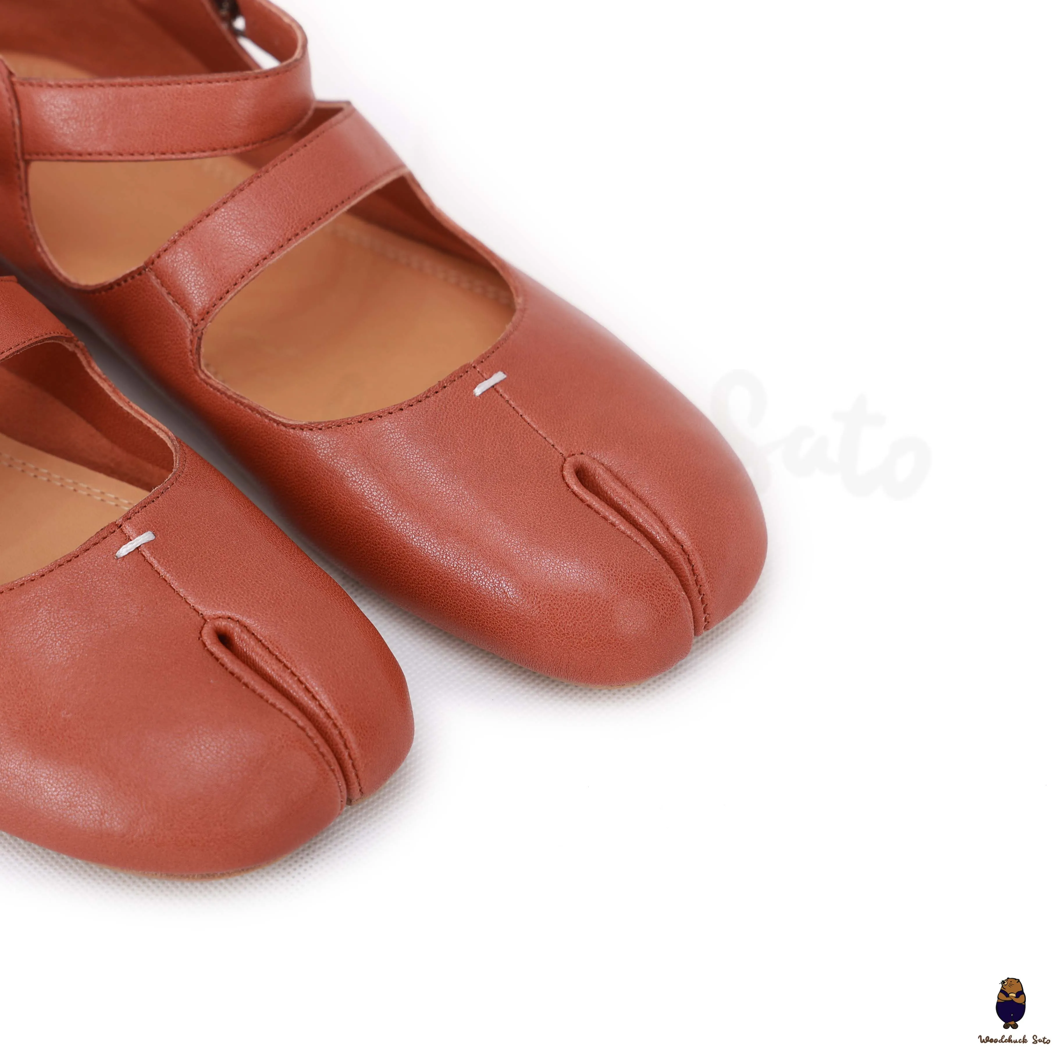 WoodChuckSato Women's Men's Brick Red Tabi Split-Toe Sheep Leather Mary Jane Shoes with Buckle Strap Sizes EU 35-44 sold by WoodChuckSato product image thumbnail 5