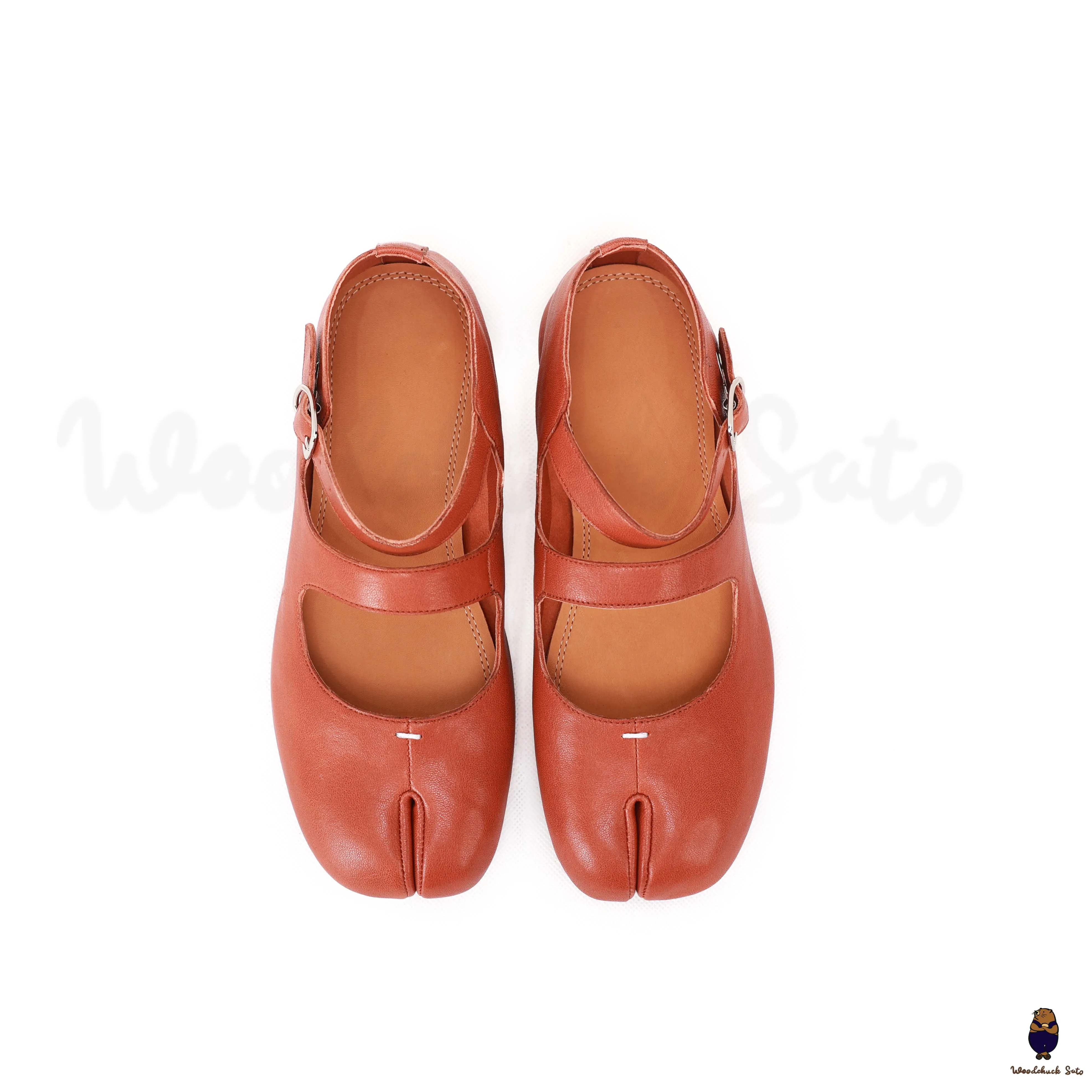 WoodChuckSato Women's Men's Brick Red Tabi Split-Toe Sheep Leather Mary Jane Shoes with Buckle Strap Sizes EU 35-44 sold by WoodChuckSato product image thumbnail 2