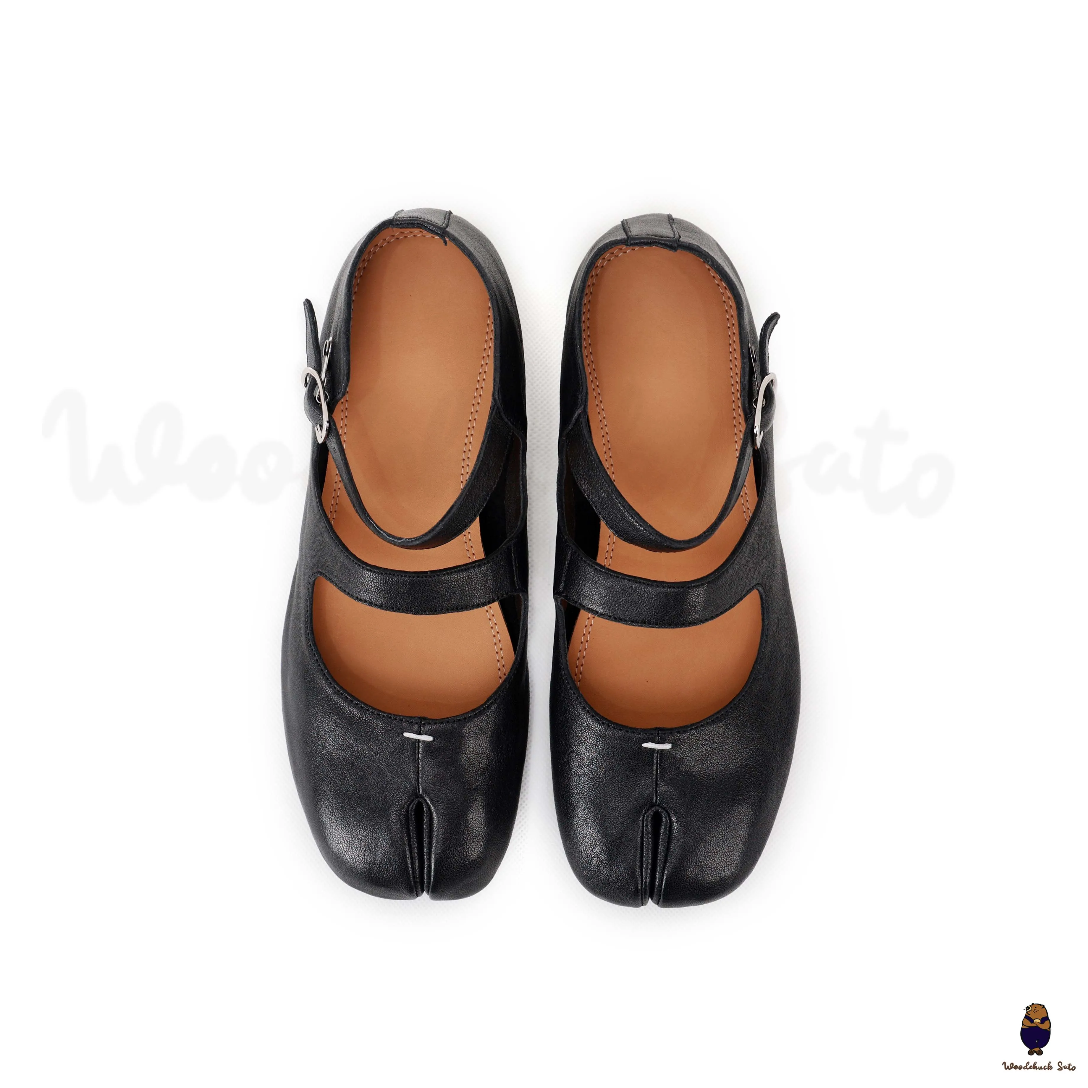 WoodChuckSato Women's Men's Black Tabi Split-Toe Sheep Leather Mary Jane Shoes with Buckle Strap Sizes EU 35-44 sold by WoodChuckSato product image thumbnail 2