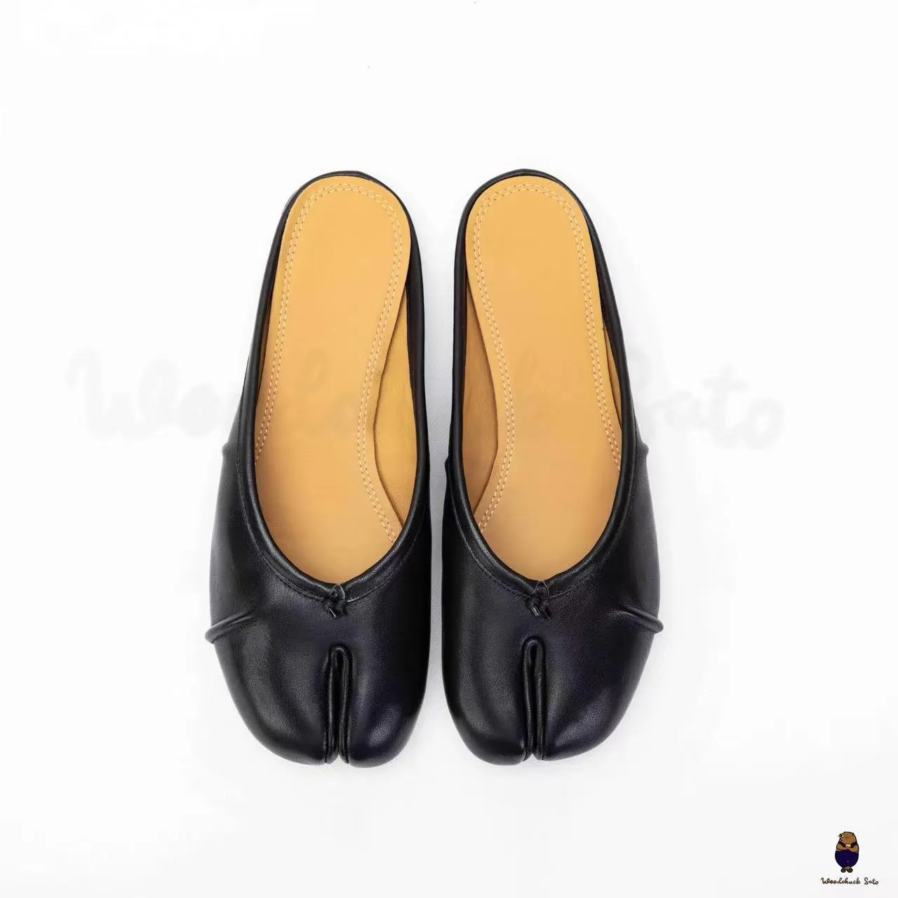WoodchuckSato Black Leather Tabi Mules with Ruched sold by WoodChuckSato product image thumbnail 2