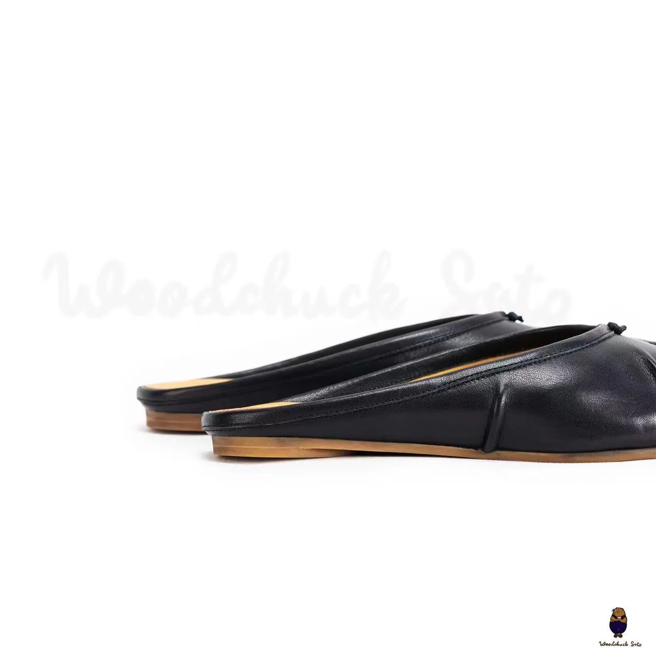 WoodchuckSato Black Leather Tabi Mules with Ruched sold by WoodChuckSato product image thumbnail 5