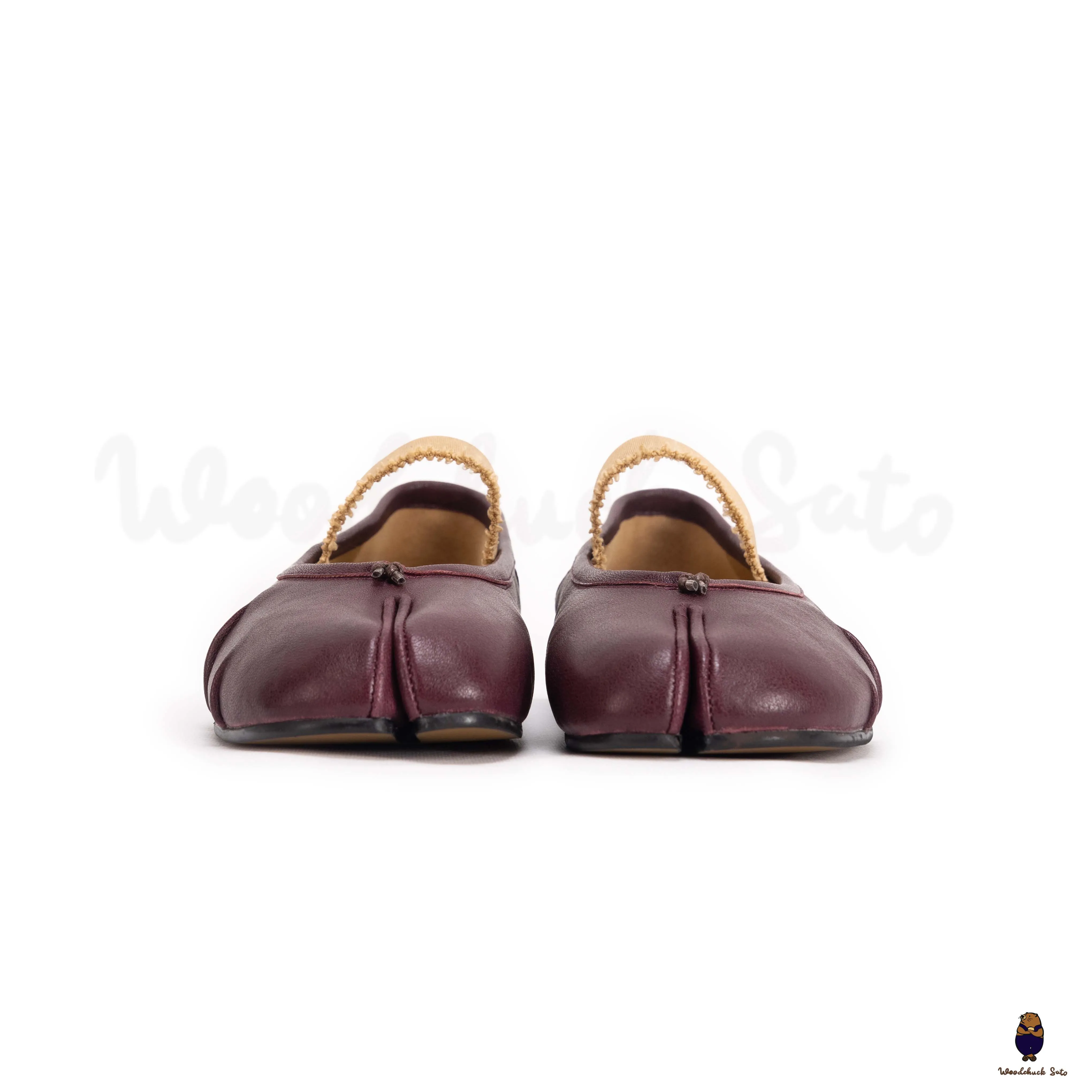 WoodchuckSato Burgundy Leather Tabi Flats with Ruched and Elastic Strap sold by WoodChuckSato product image thumbnail 3