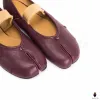 WoodChuckSato Women's Men's Burgundy Tabi Split-Toe "Distressed" Leather Ballet Flats with Elastic Band Sizes EU 35-45 sold by WoodChuckSato