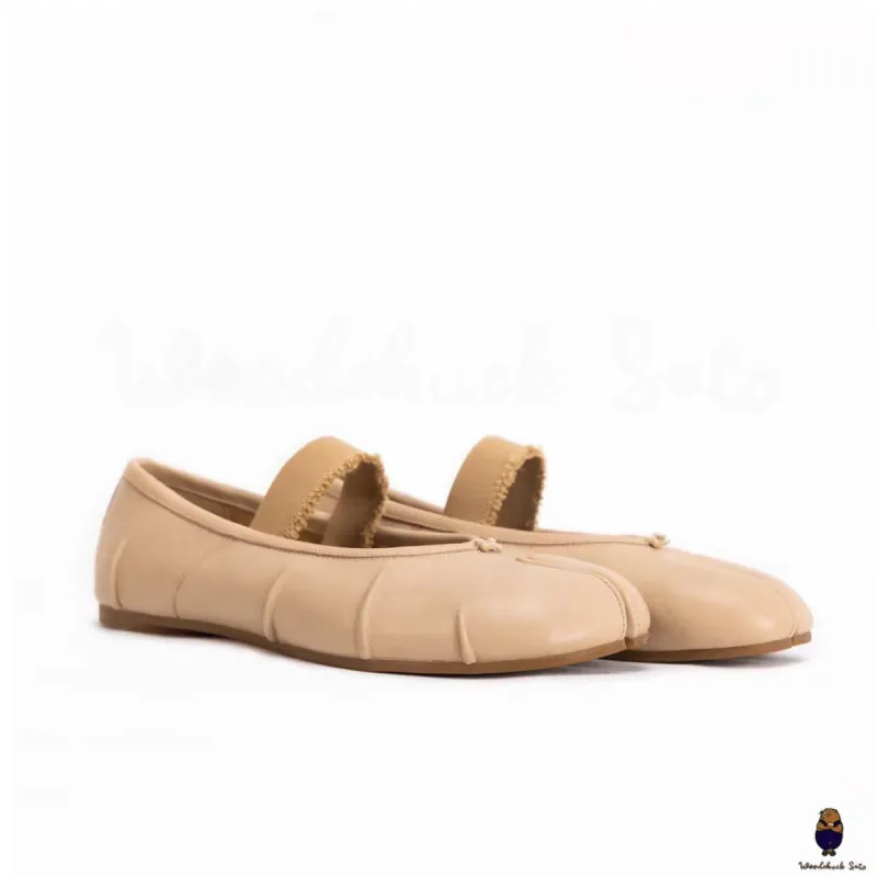 WoodChuckSato Women's Men's Beige Tabi Split-Toe "Distressed" Leather Ballet Flats with Elastic Band Sizes EU 35-45 sold by WoodChuckSato