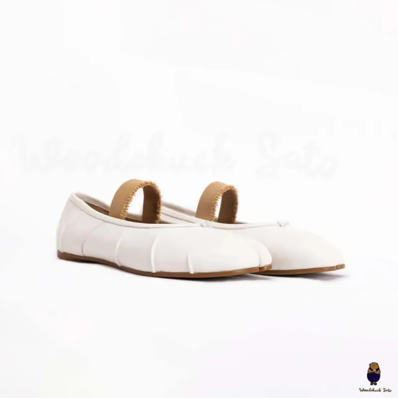 WoodChuckSato Women's Men's White Tabi Split-Toe "Distressed" Leather Ballet Flats with Elastic Band Sizes EU 35-45 sold by WoodChuckSato