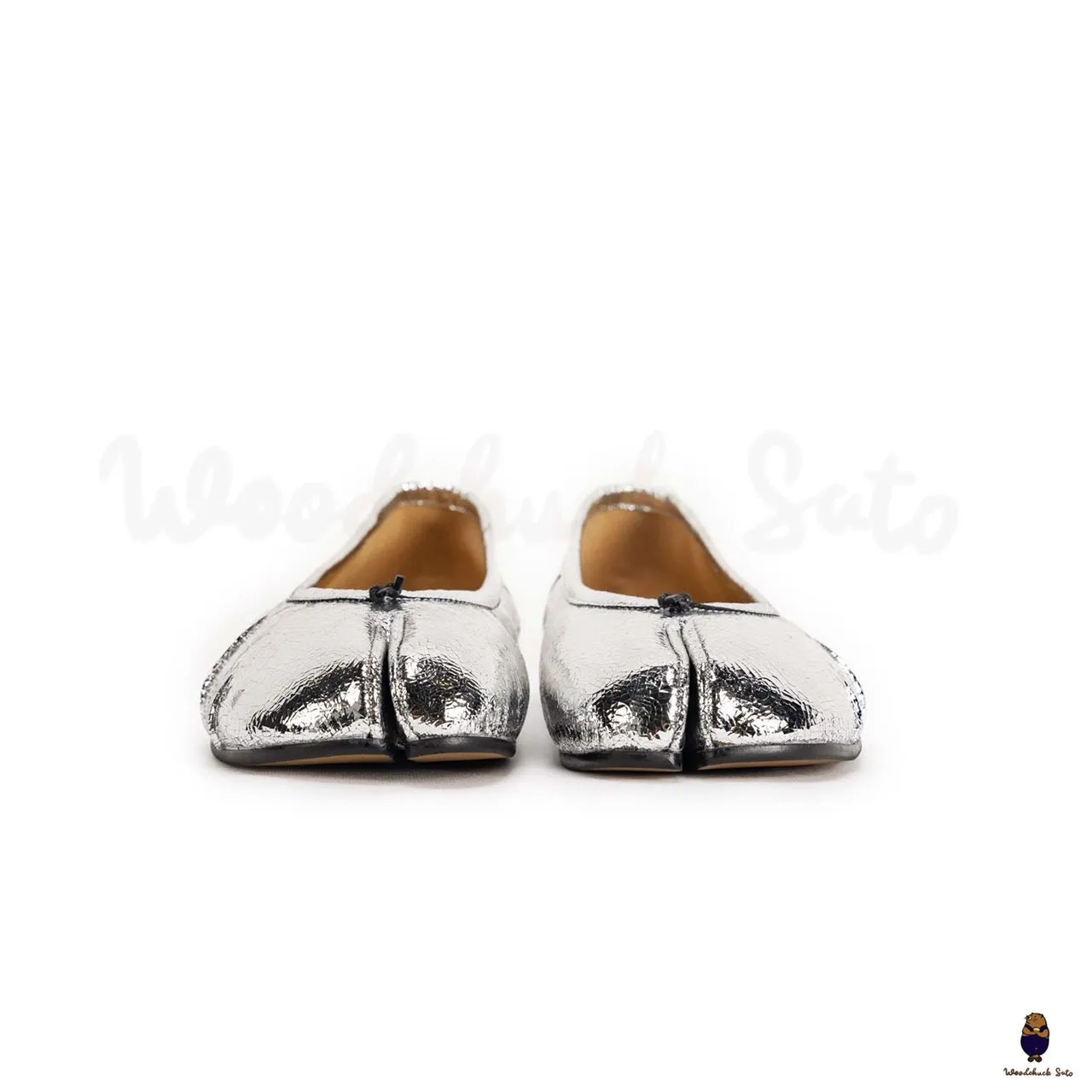 WoodchuckSato Silver Cracked Leather Tabi Ballet Flats with Ruched sold by WoodChuckSato product image thumbnail 3