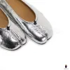 WoodChuckSato Women's Men's Cracked Silver Tabi Split-Toe "Distressed" Leather Ballet Flats Sizes EU 35-45 sold by WoodChuckSato