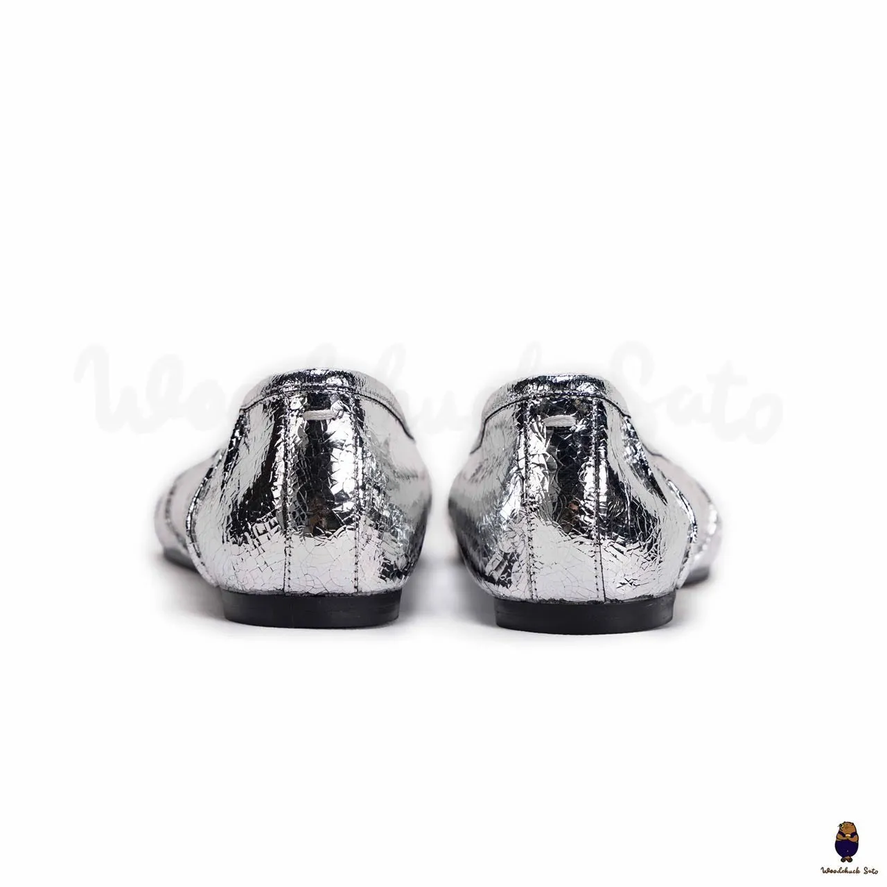 WoodchuckSato Silver Cracked Leather Tabi Ballet Flats with Ruched sold by WoodChuckSato product image thumbnail 4