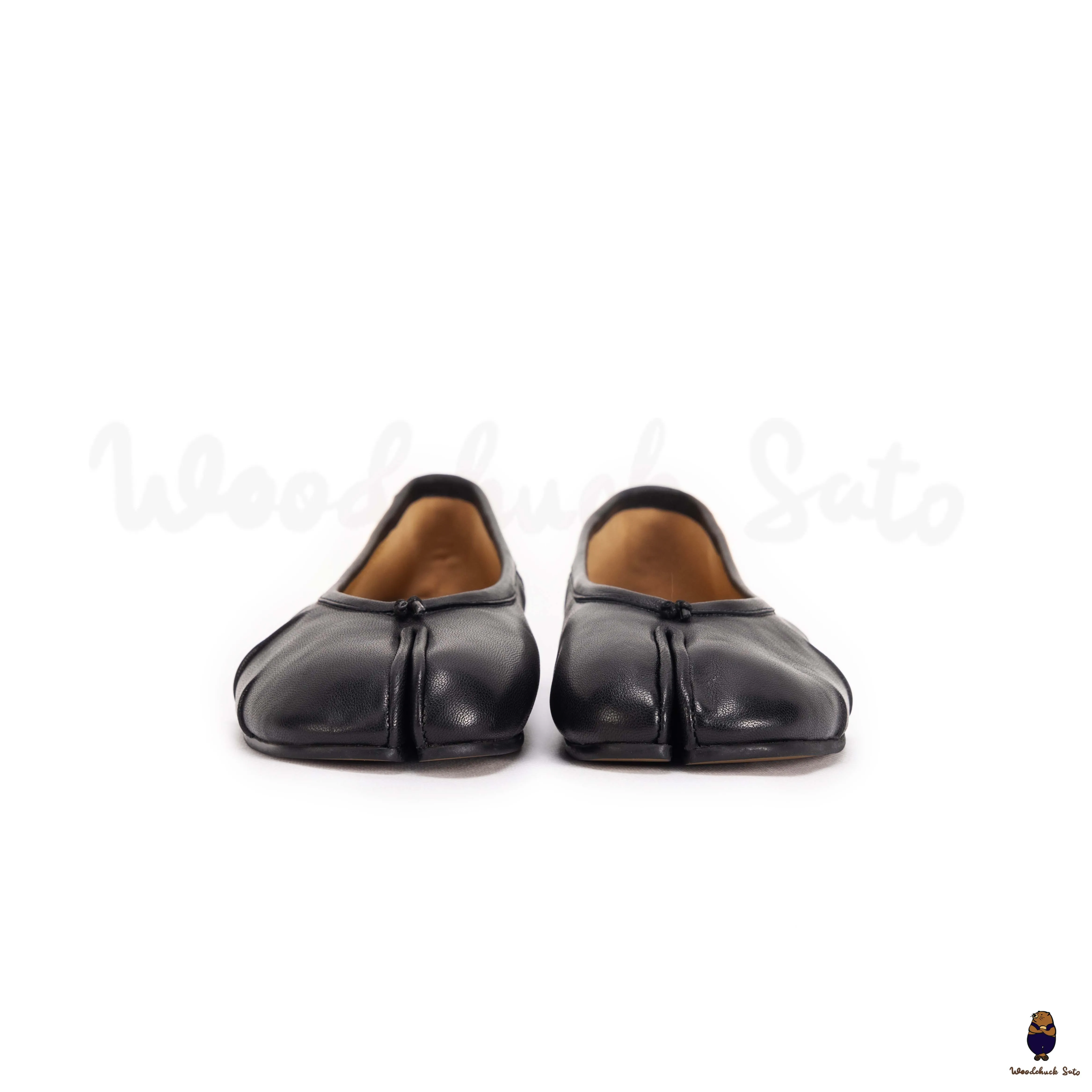 WoodchuckSato Black Leather Tabi Ballet Flats with Ruched sold by WoodChuckSato product image thumbnail 3