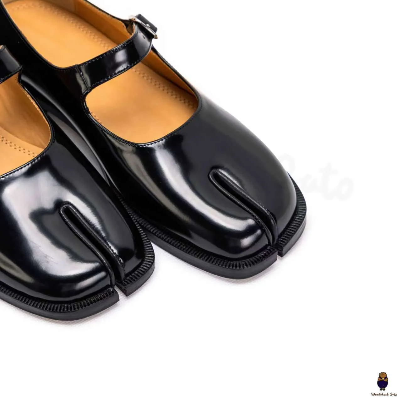 WoodchuckSato Black Edge-Beaded Cowhide Leather Tabi Mary Jane Shoes sold by WoodChuckSato product image thumbnail 5