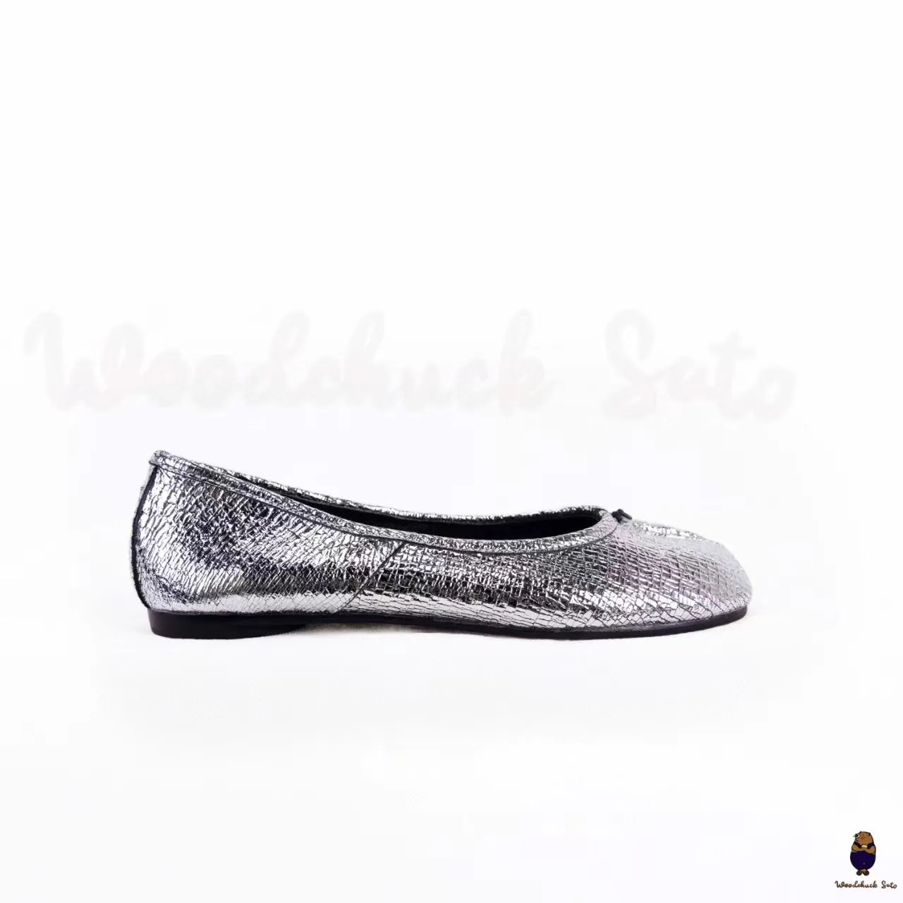 WoodchuckSato Cracked Silver Cow Leather Tabi Split-Toe Ballet Flats sold by WoodChuckSato product image thumbnail 5