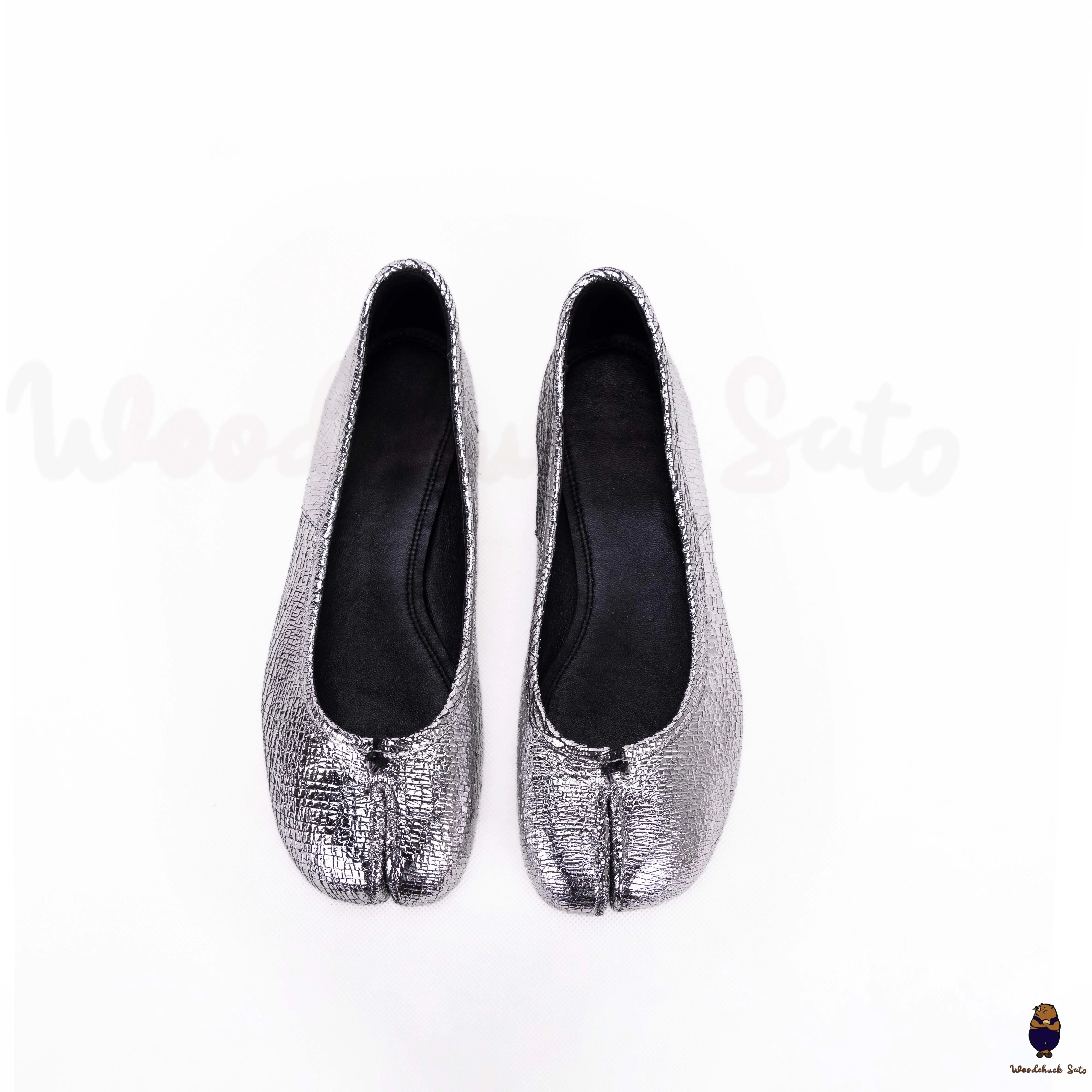 WoodchuckSato Cracked Silver Cow Leather Tabi Split-Toe Ballet Flats sold by WoodChuckSato product image thumbnail 2