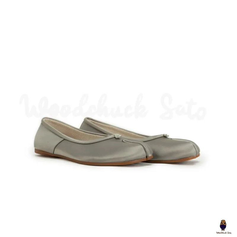 WoodchuckSato Silver Gray Silk Fabric Tabi Flats with Bow sold by WoodChuckSato