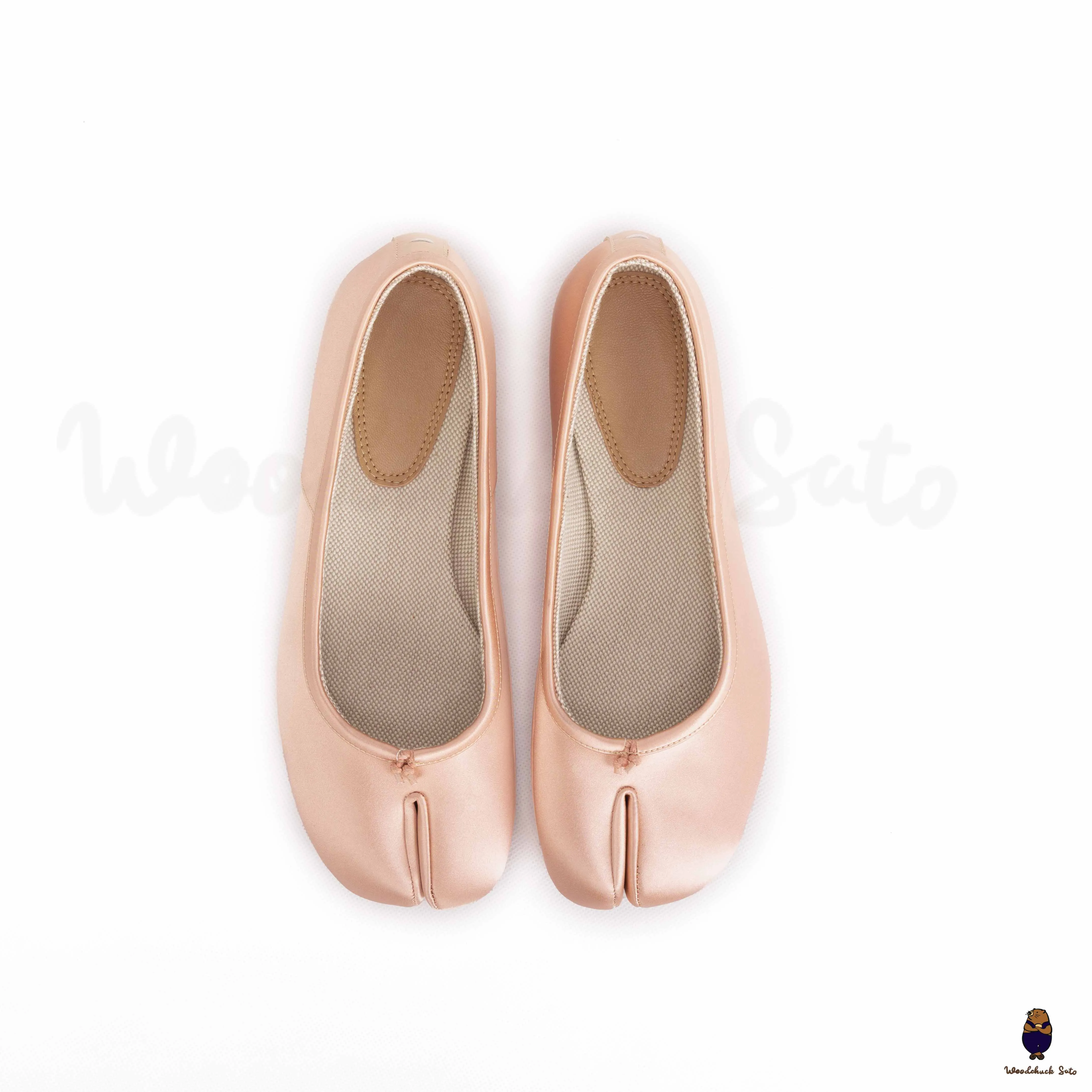 WoodchuckSato Soft Pink Silk Fabric Tabi Flats with Bow sold by WoodChuckSato product image thumbnail 2