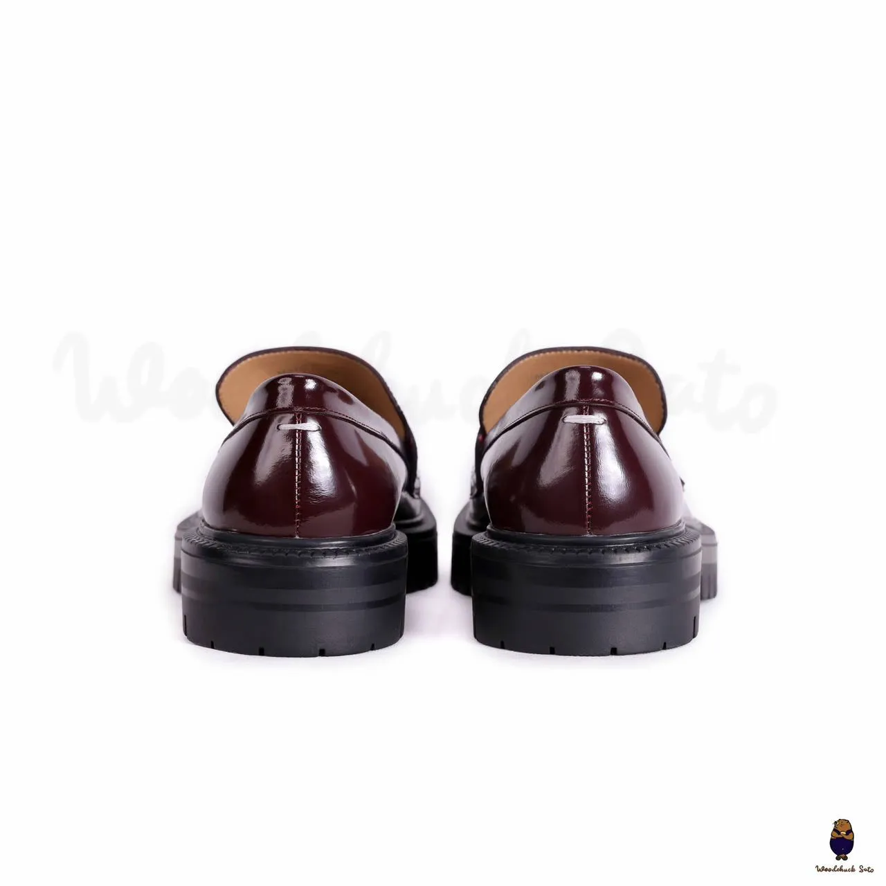 WoodchuckSato Burgundy Edge-Beaded Cowhide Leather Tabi Loafers with Chunky Sole sold by WoodChuckSato product image thumbnail 3
