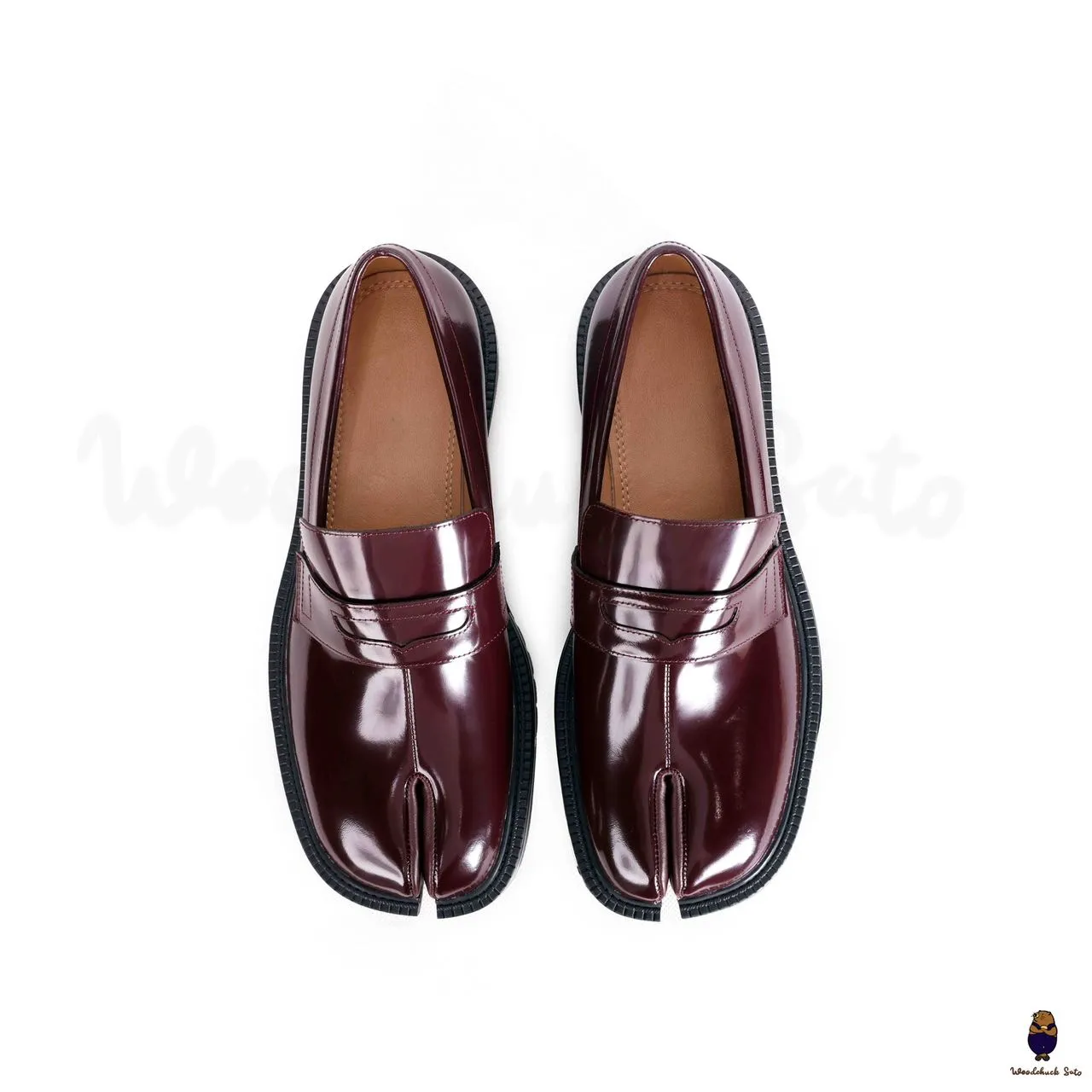 WoodchuckSato Burgundy Edge-Beaded Cowhide Leather Tabi Loafers with Chunky Sole sold by WoodChuckSato product image thumbnail 2