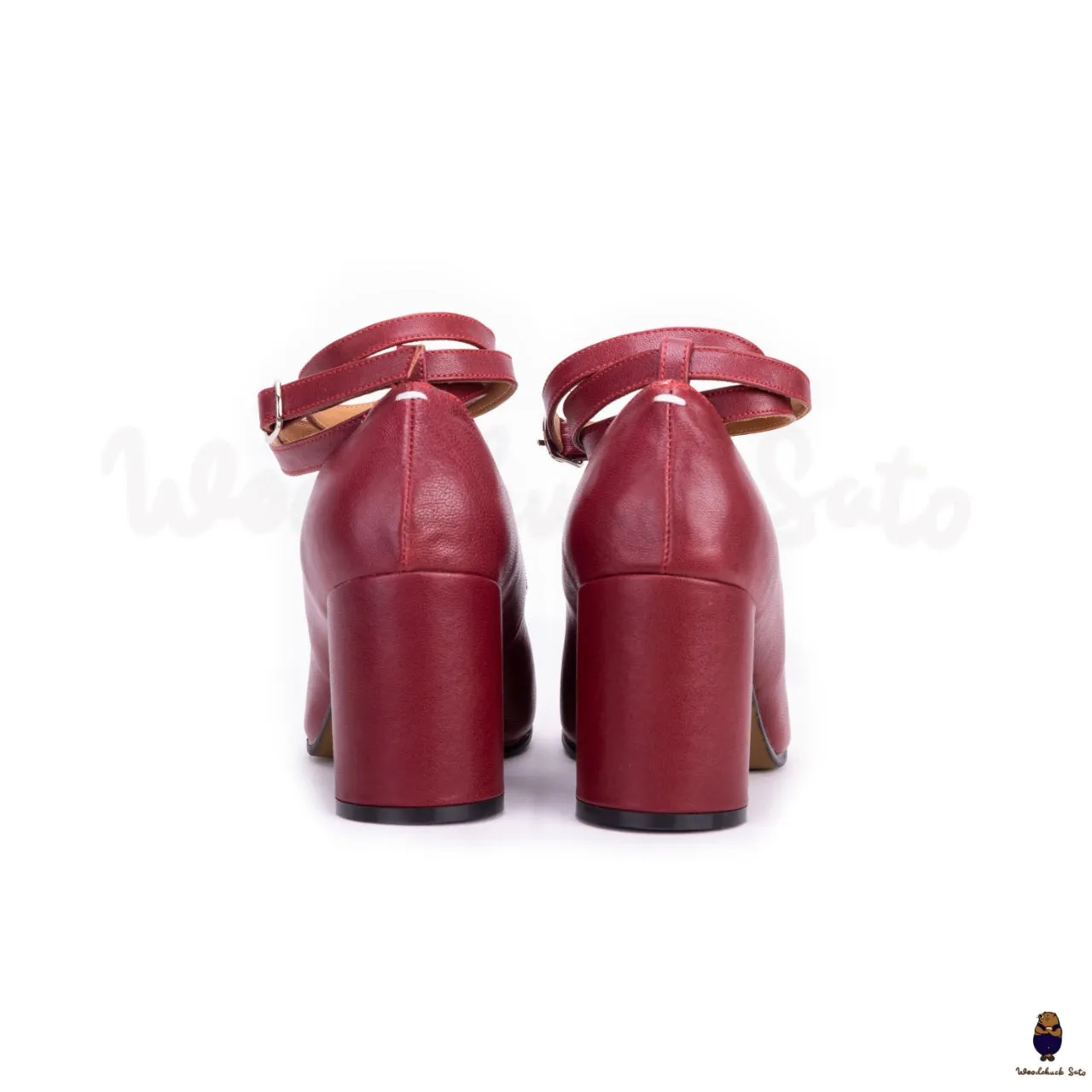 WoodchuckSato Burgundy Sheep Leather Tabi 8 cm Heels with Ankle Strap sold by WoodChuckSato product image thumbnail 3