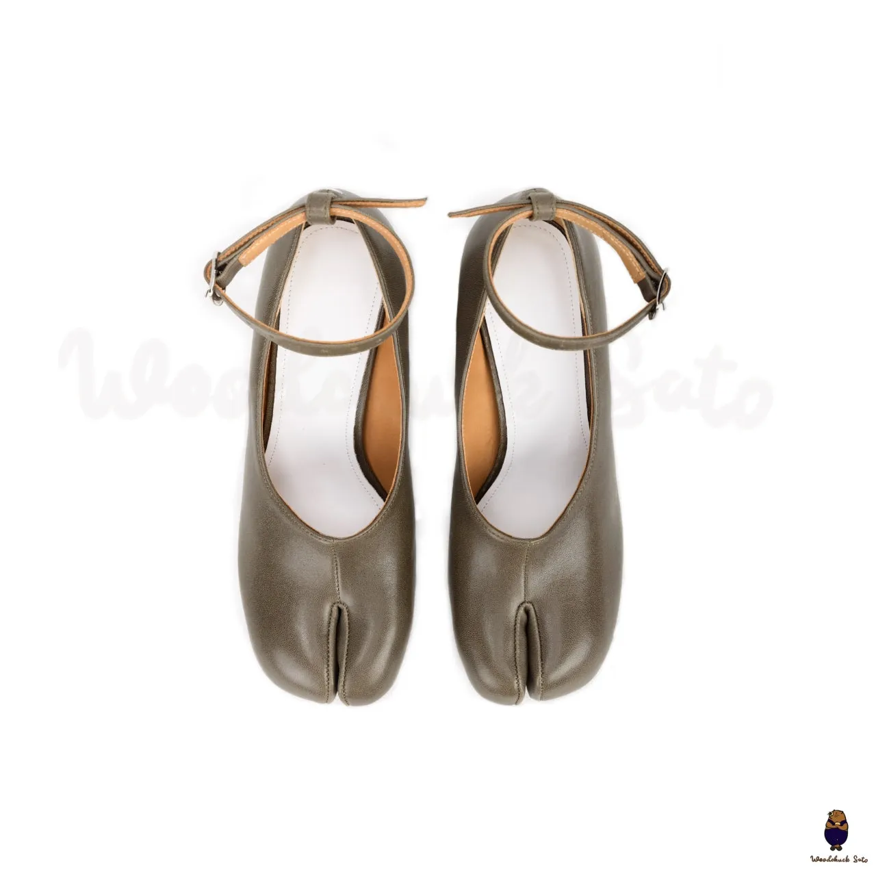 WoodchuckSato Olive Green Cow Leather Tabi 8 cm Heels with Ankle Strap sold by WoodChuckSato product image thumbnail 2