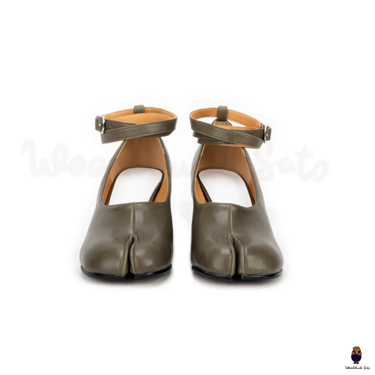WoodchuckSato Olive Green Cow Leather Tabi 8 cm Heels with Ankle Strap sold by WoodChuckSato product image thumbnail 3
