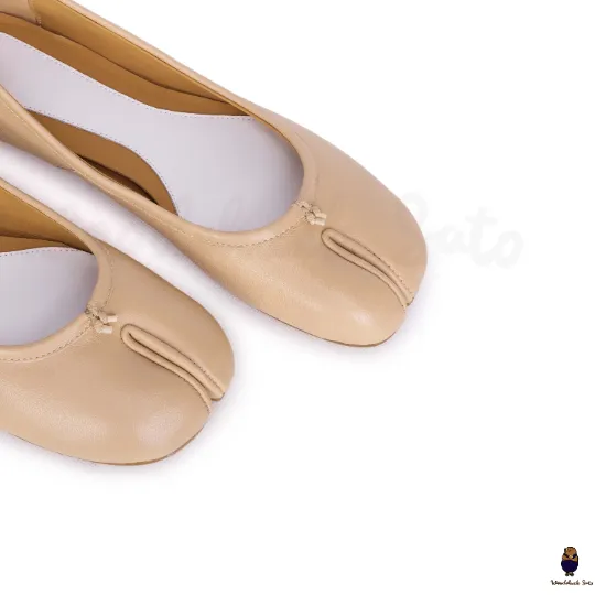 WoodchuckSato Beige Sheep Leather Split-Toe Tabi Ballet Flats sold by WoodChuckSato product image thumbnail 5