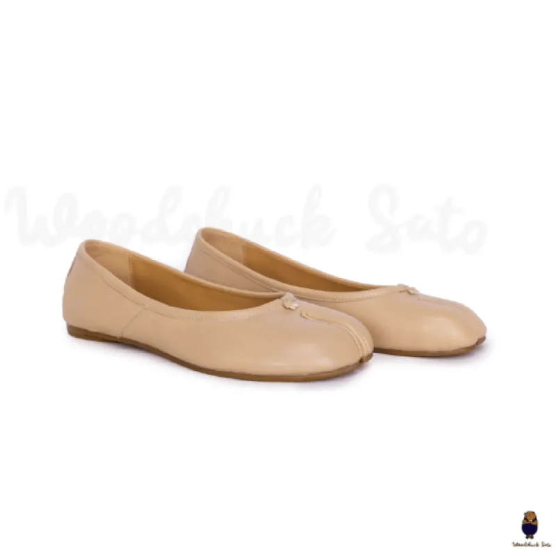 WoodchuckSato Beige Sheep Leather Split-Toe Tabi Ballet Flats sold by WoodChuckSato