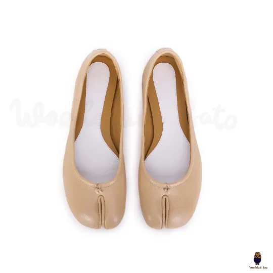 WoodchuckSato Beige Sheep Leather Split-Toe Tabi Ballet Flats sold by WoodChuckSato product image thumbnail 2
