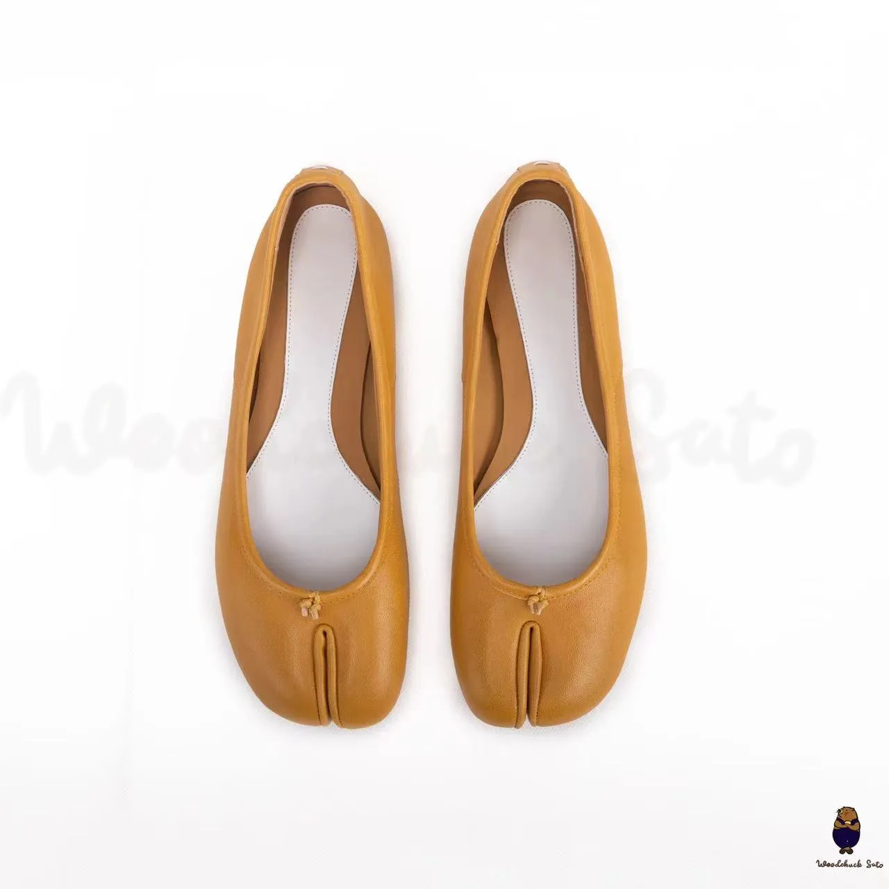 WoodChuckSato Mustard Yellow Tabi Split-Toe Leather Ballet Flats sold by WoodChuckSato product image thumbnail 2