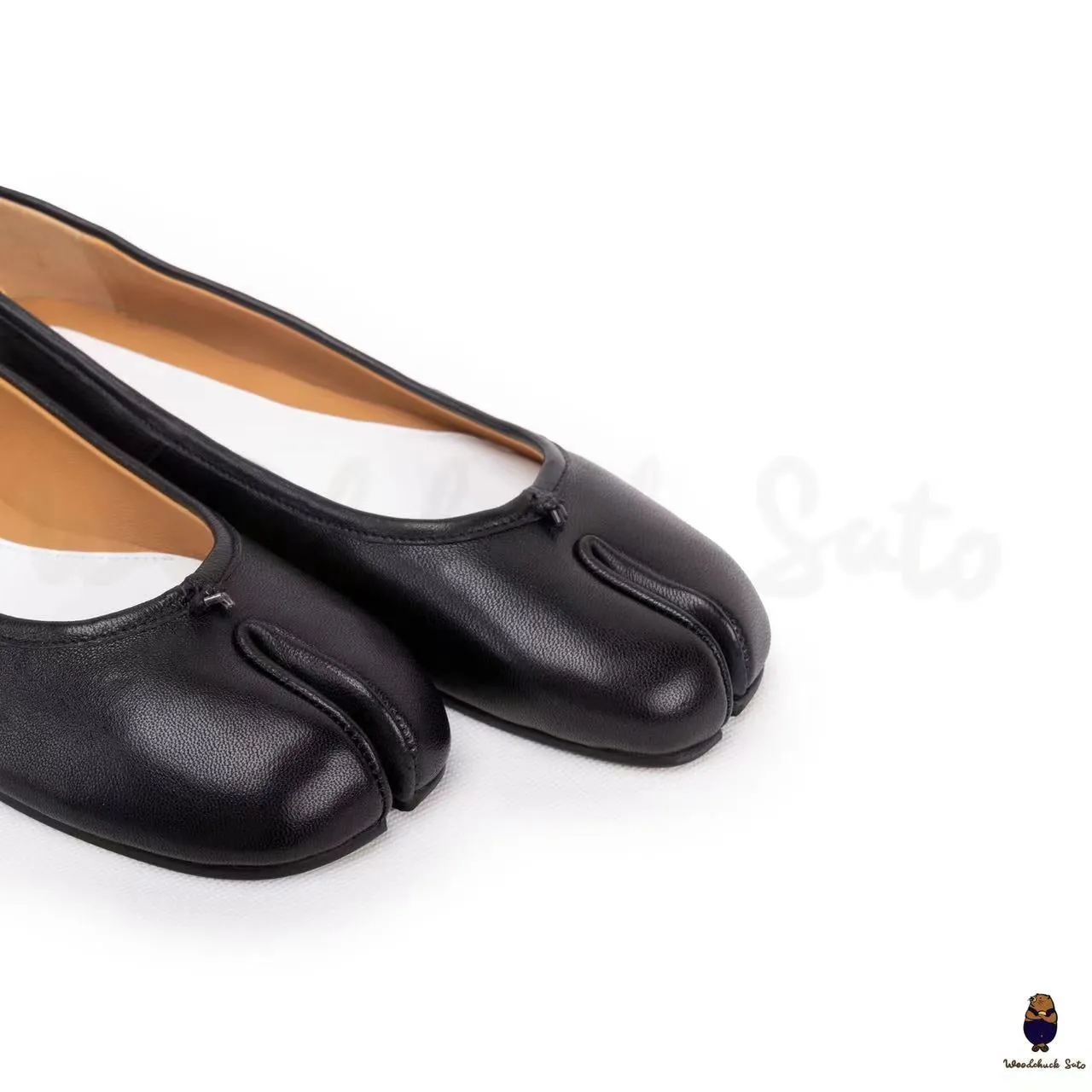 WoodChuckSato Black Tabi Split-Toe Leather Ballet Flats sold by WoodChuckSato product image thumbnail 4