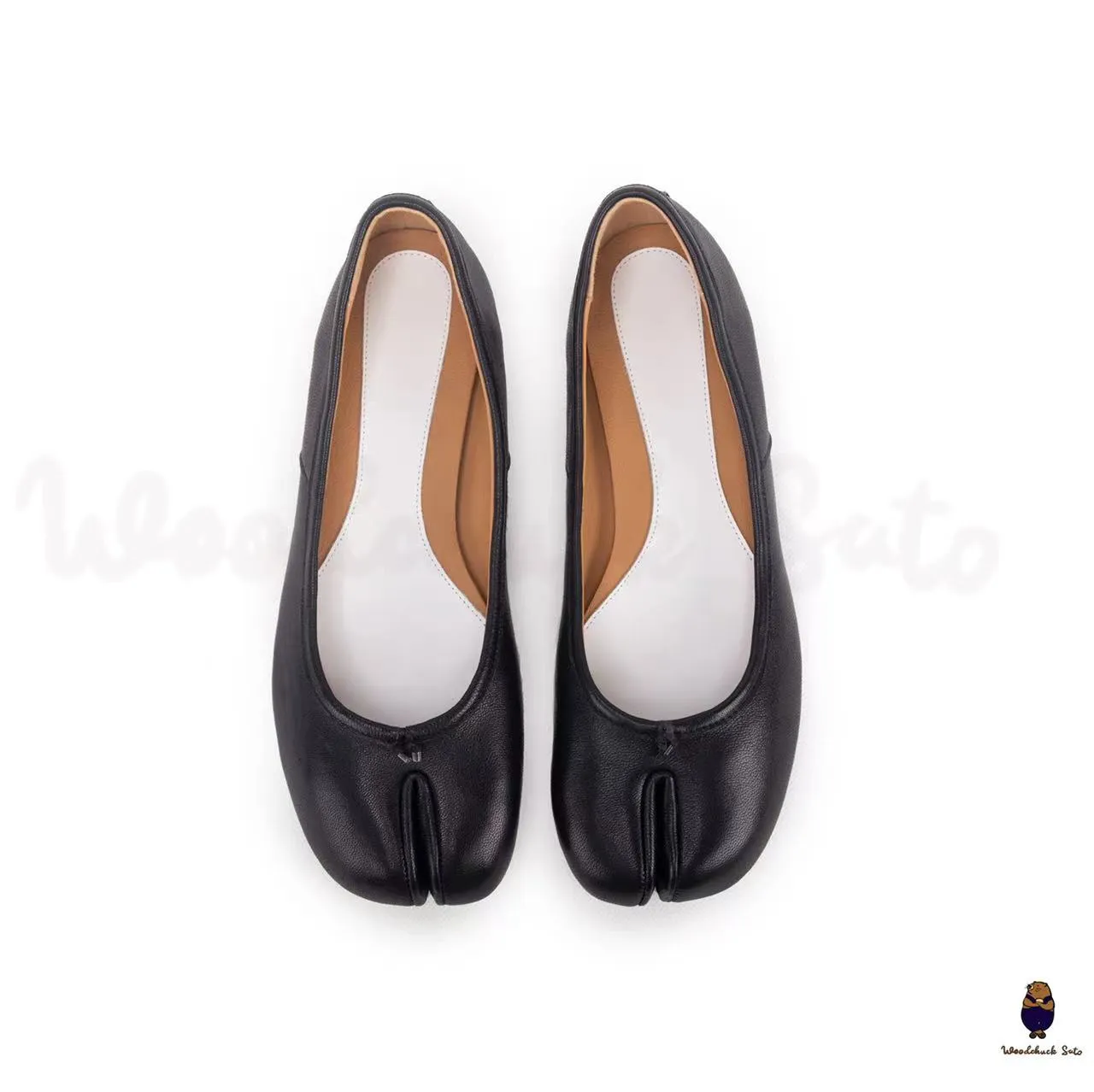 WoodChuckSato Black Tabi Split-Toe Leather Ballet Flats sold by WoodChuckSato product image thumbnail 3