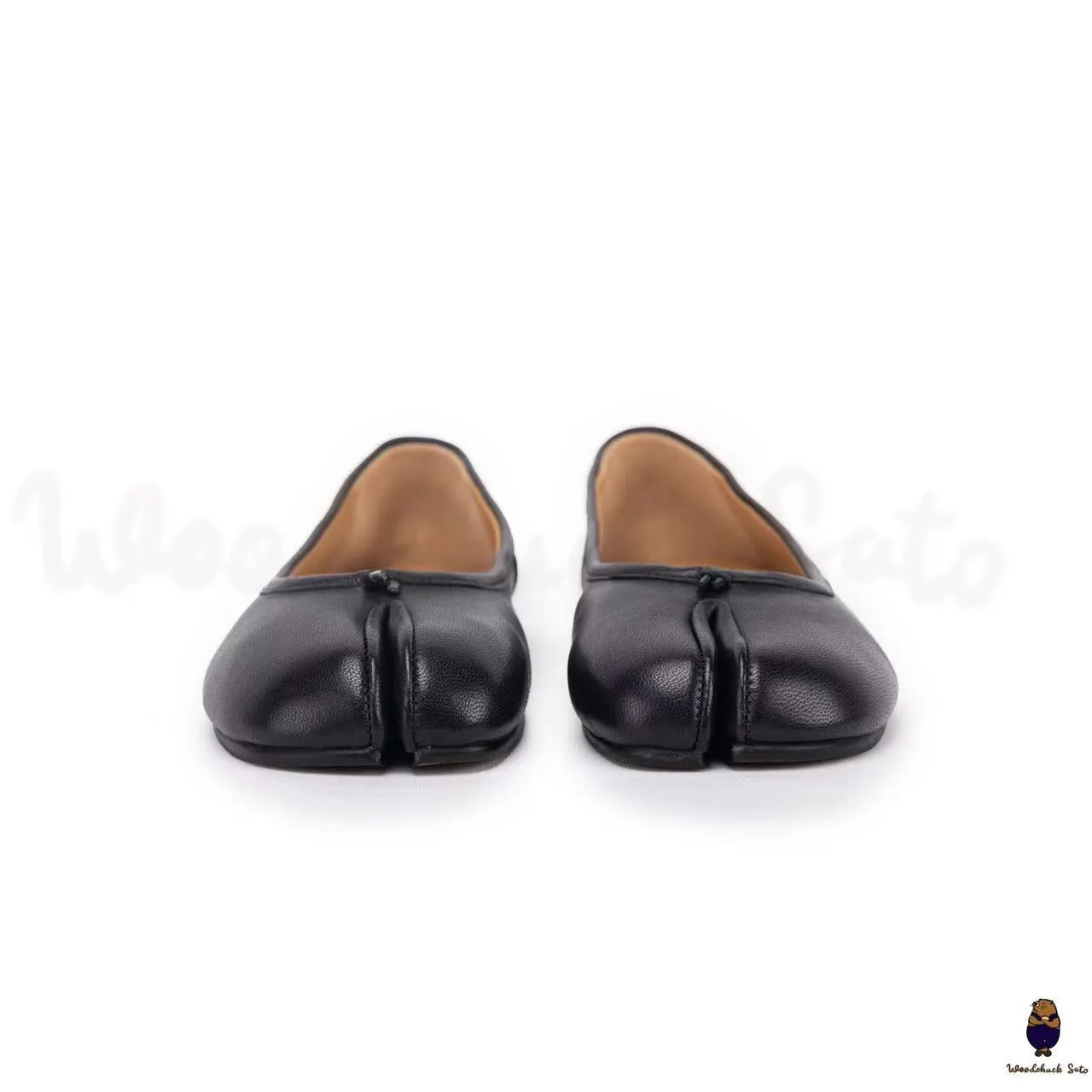 WoodChuckSato Black Tabi Split-Toe Leather Ballet Flats sold by WoodChuckSato product image thumbnail 2