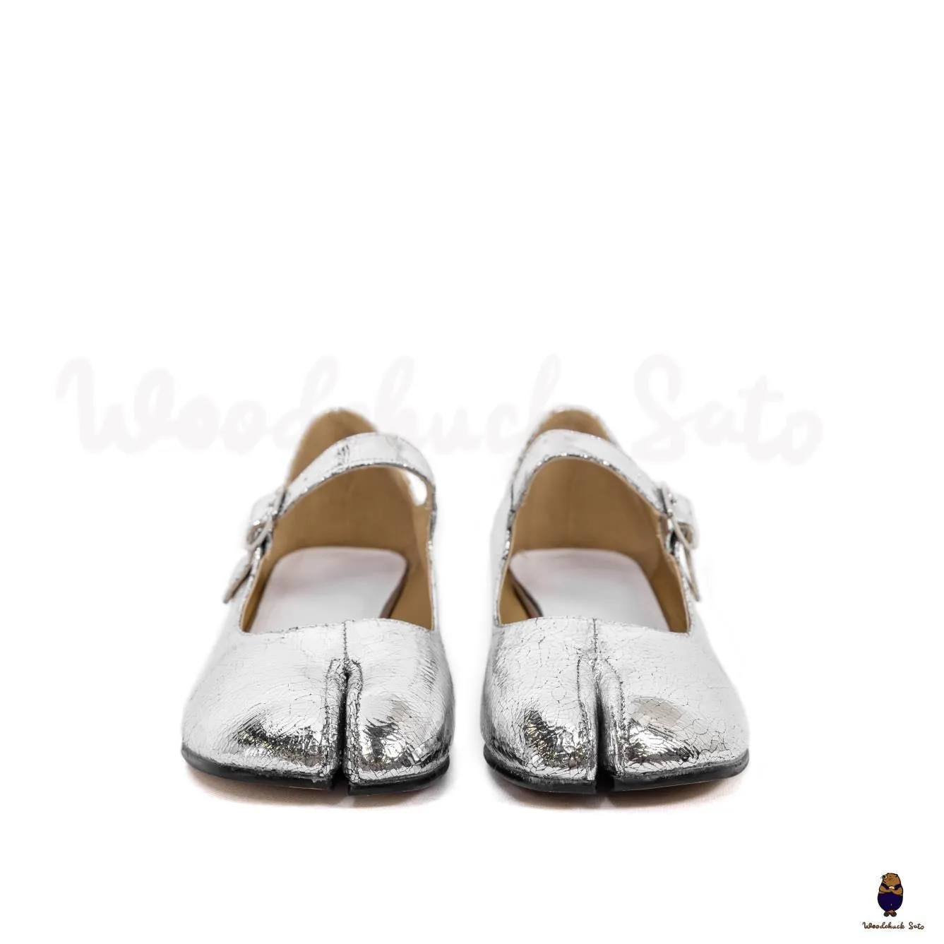 WoodchuckSato Cracked Silver Cow Leather Tabi Mary Jane Heels with Strap sold by WoodChuckSato product image thumbnail 3