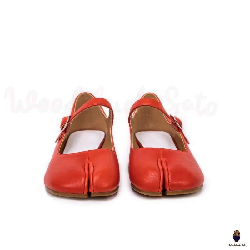 WoodchuckSato Red Sheep Leather Tabi Mary Jane Heels with Strap sold by WoodChuckSato product image thumbnail 3