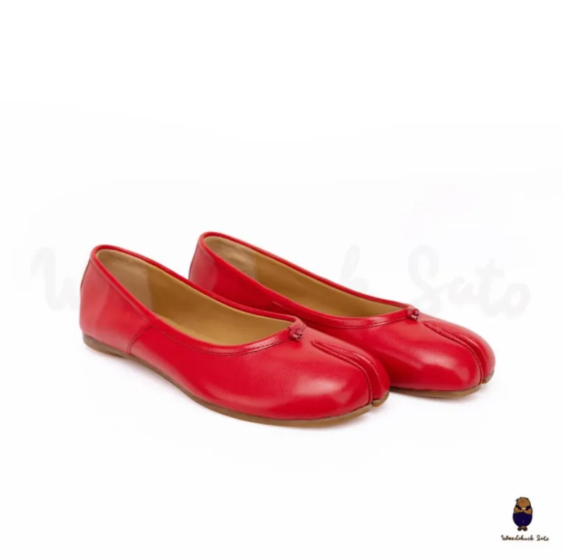 WoodchuckSato Red Sheep Leather Split-Toe Ballet Flats sold by WoodChuckSato