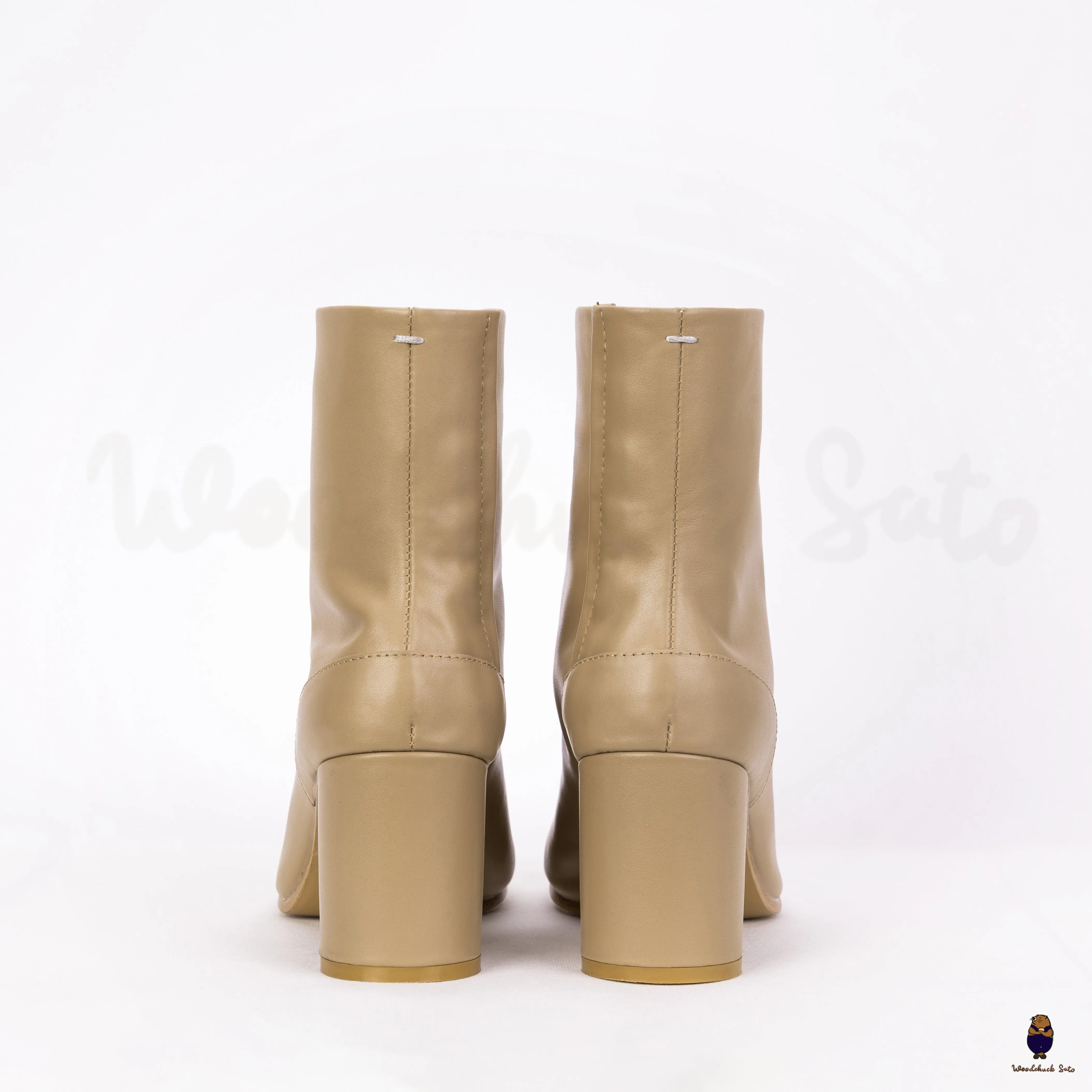 WoodchuckSato Beige Cow Leather Tabi Ankle Boots with 8 cm Block Heel sold by WoodChuckSato product image thumbnail 3