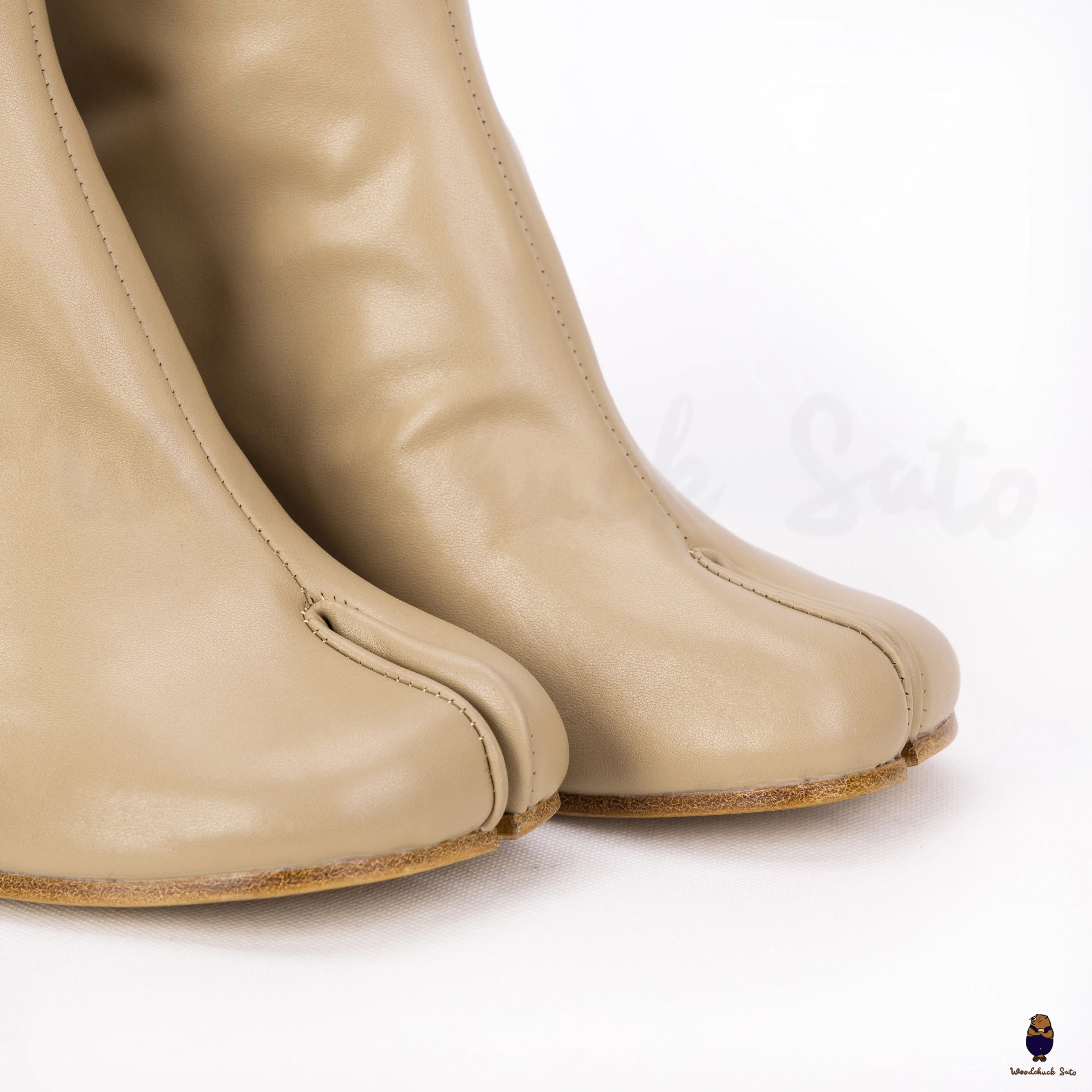 WoodchuckSato Beige Cow Leather Tabi Ankle Boots with 8 cm Block Heel sold by WoodChuckSato product image thumbnail 4