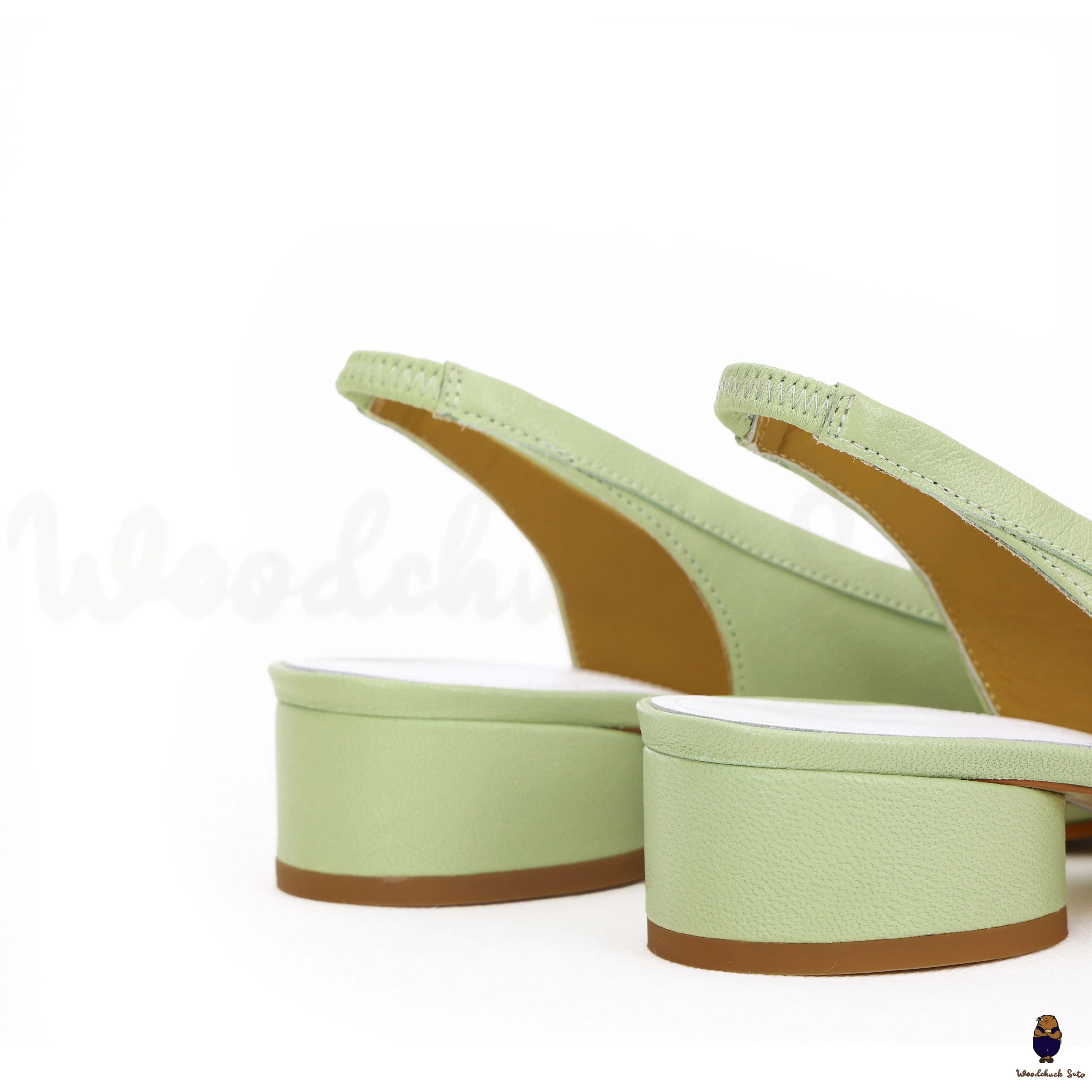 WoodchuckSato Green Sheep Leather Slingback Tabi Bow Pumps with Elastic Band sold by WoodChuckSato product image thumbnail 4