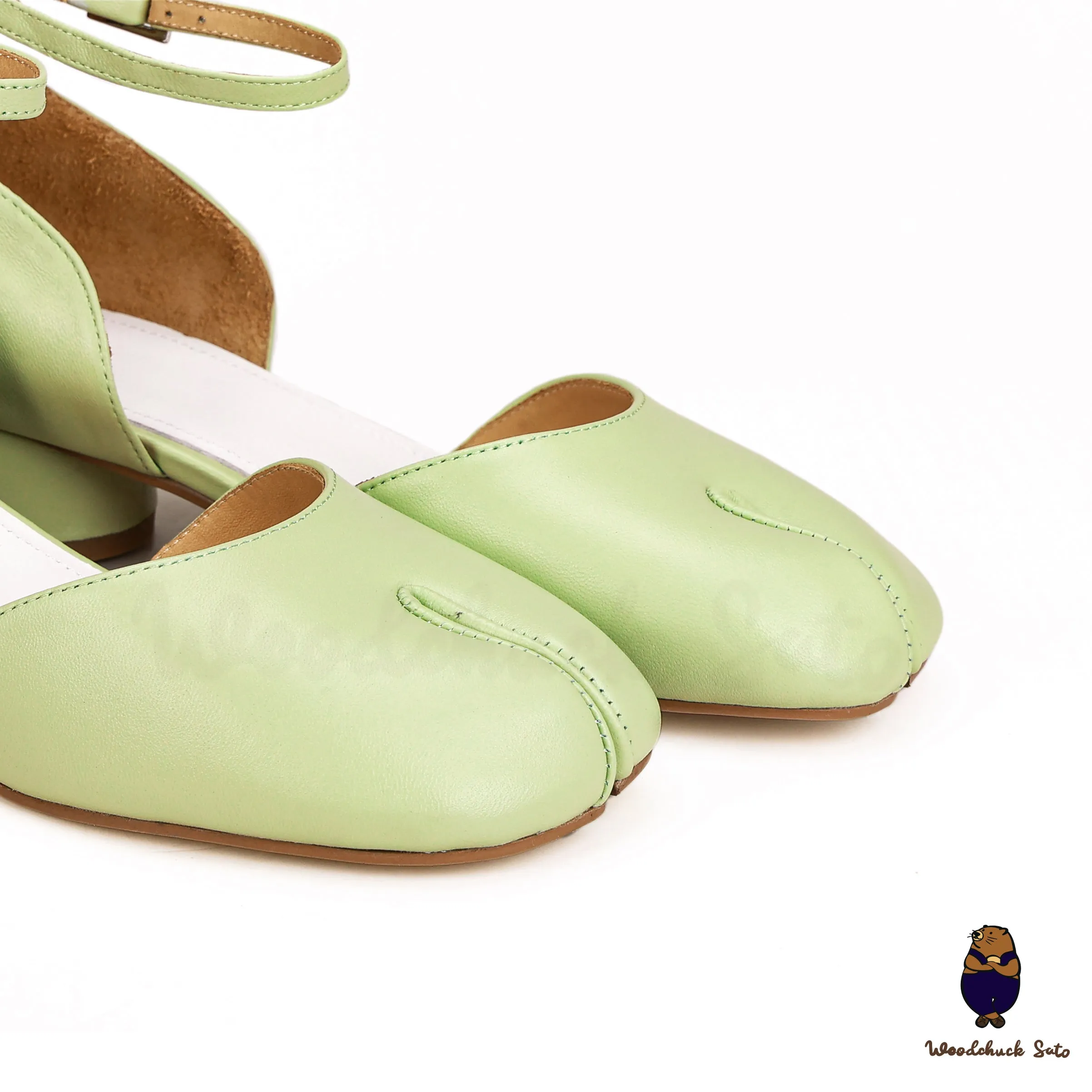 WoodchuckSato Green Leather Tabi Ankle-Strap with 3 cm Heels sold by WoodChuckSato product image thumbnail 2